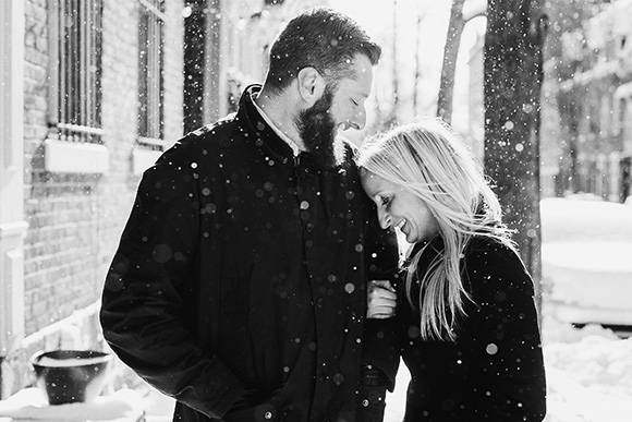 Henne Engagement Ring Couple Christopher and Lauren Outside in the Snow