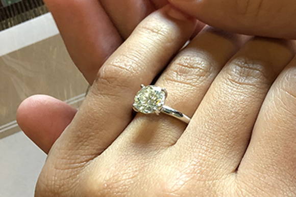 Close Up of Krysta's Diamond Engagement Ring from Henne Jewelers