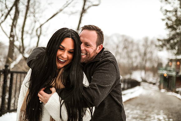 Henne Engagement Ring Couple Joey and Kristen in the Snow 