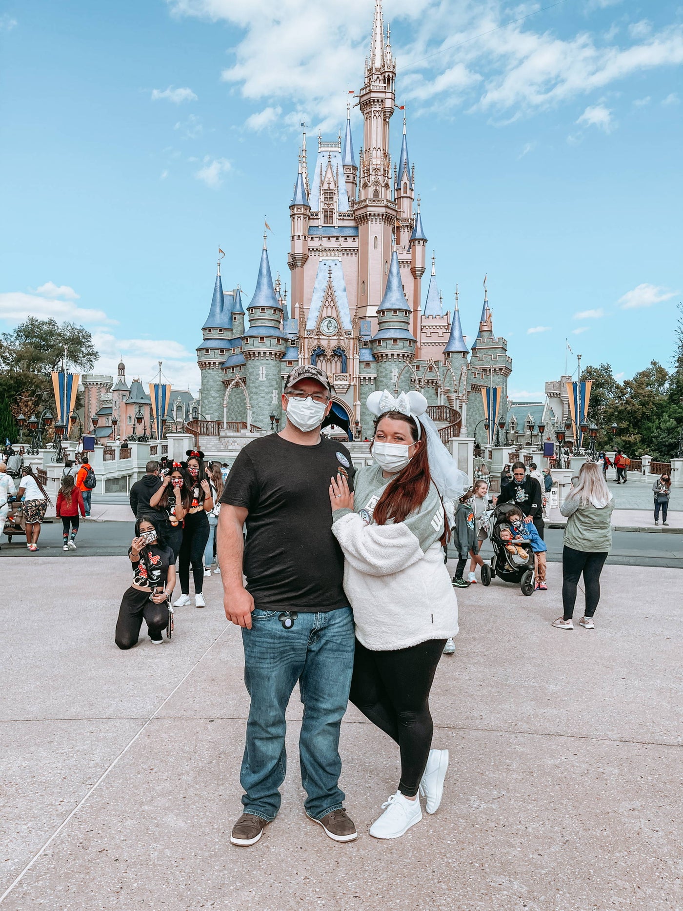 Henne Engagement Ring Couple Regis & Samantha Pose Together at Magic Kingdom