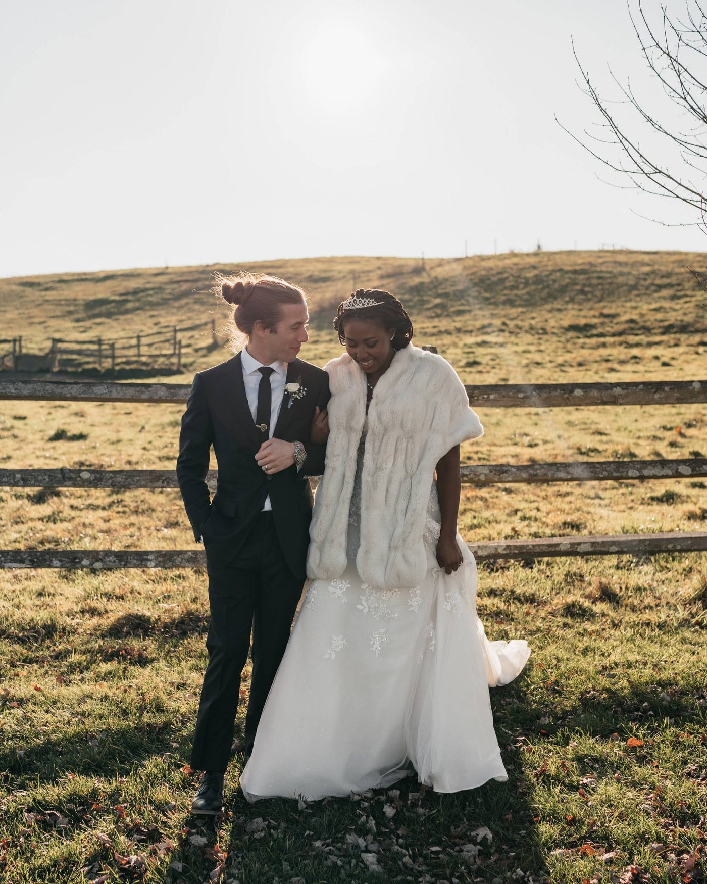 Henne Engagement Ring Couple Patrick & Stephanie Outdoors on Their Wedding Day