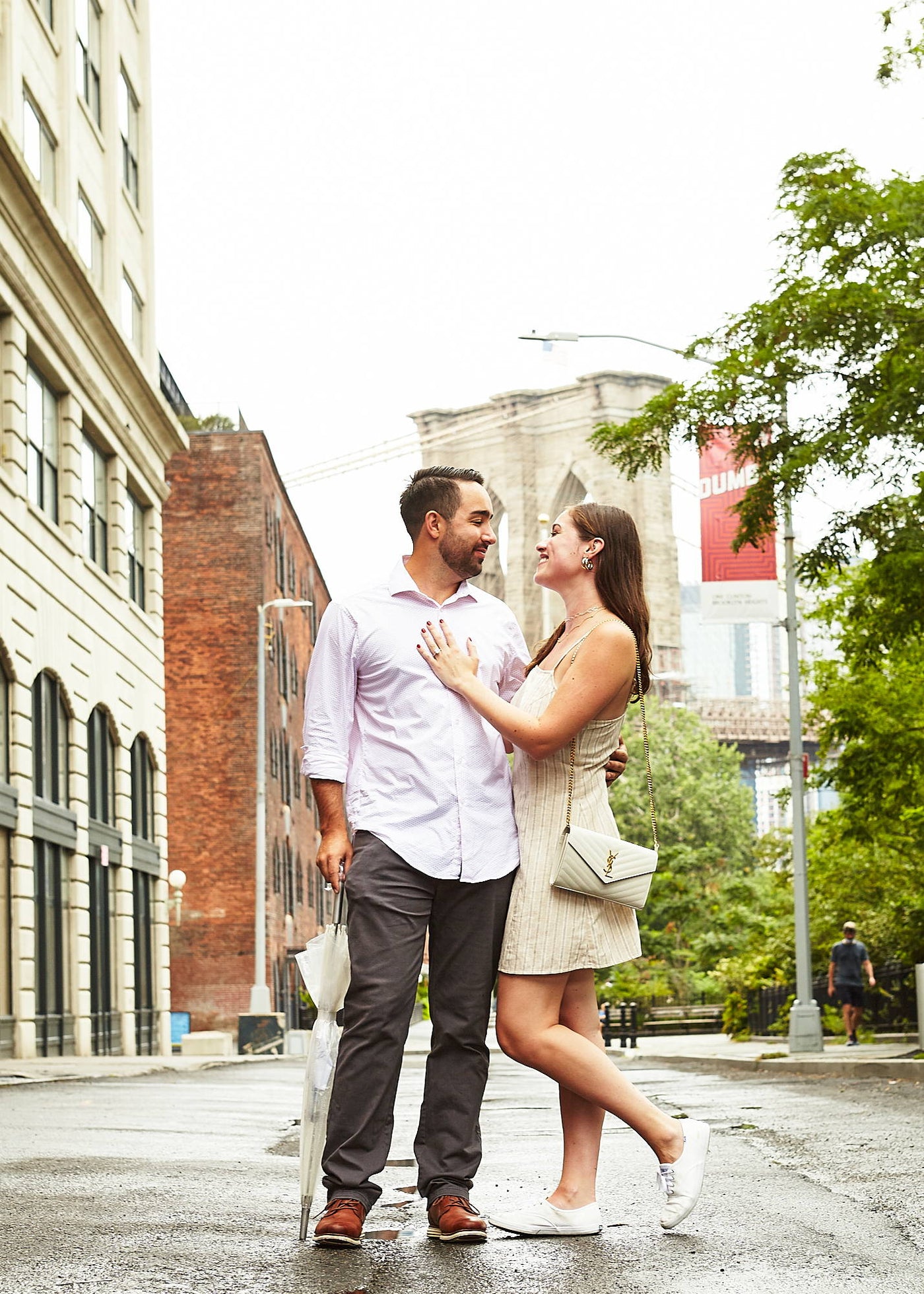 Henne Engagement Ring Couple Jeffrey & Nicole Standing in the City Streets