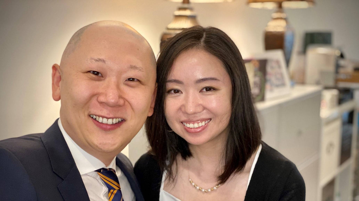 Couple Yuchi & Chingping  Showing Off the Diamond Engagement Ring from Henne Jewelers