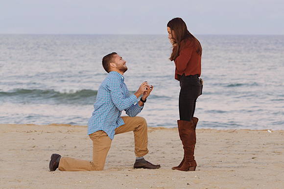 Landon Proposes to Hayden with an Engagement Ring from Henne Jewelers While Standing on the Beach