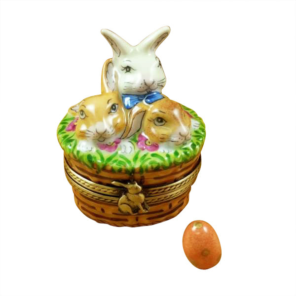 ROCHARD LIMOGES PORCELAIN RABBITS IN A BASKET