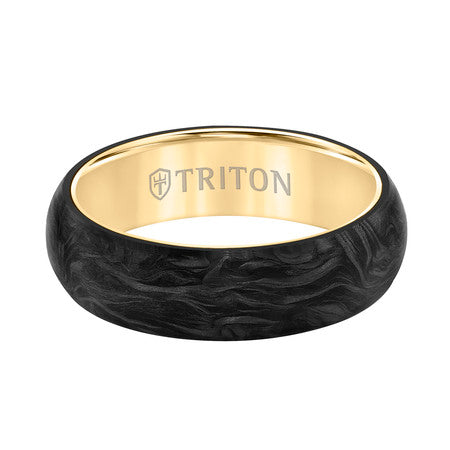 FORGED CARBON FIBER WEDDING BAND WITH 14K YELLOW GOLD SLEEVE