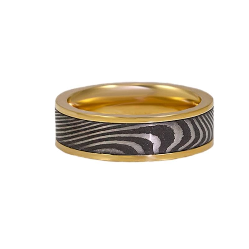 18K Yellow Gold Acid Washed Tiger Wedding Band