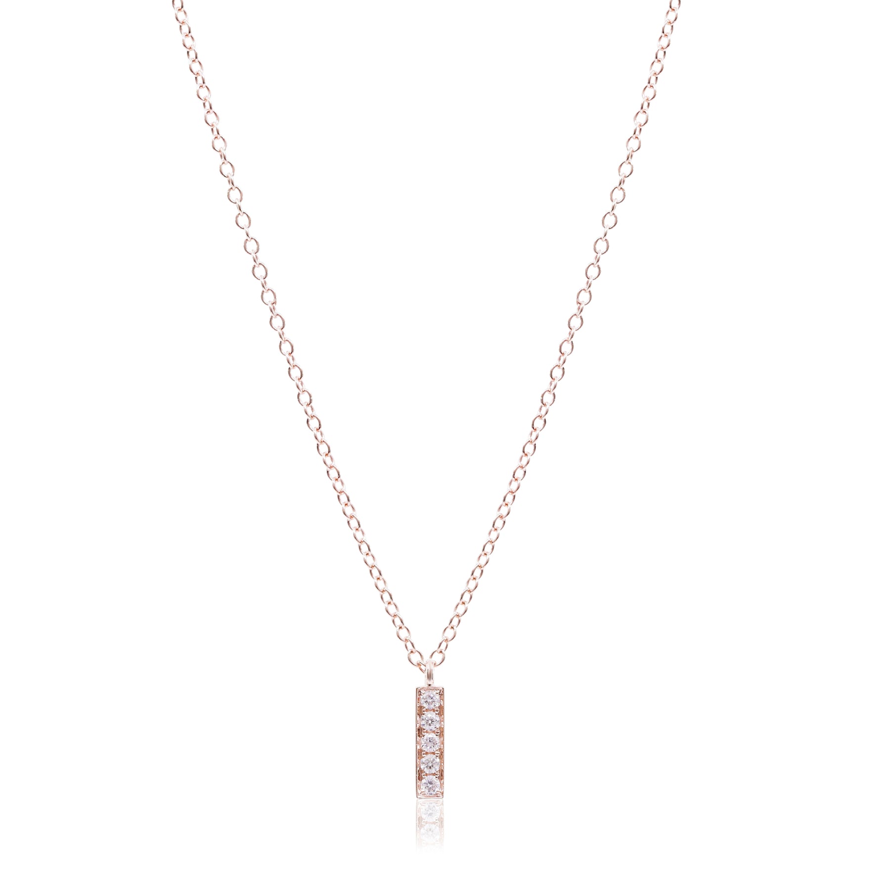 18K ROSE GOLD DIAMOND BAR PENDANT NECKLACE 0.08CTW