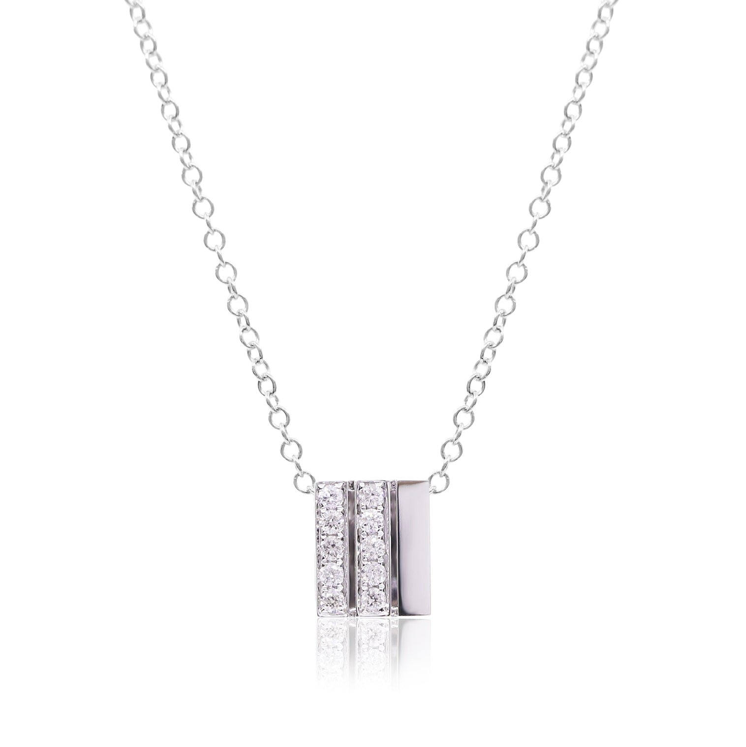 18K WHITE GOLD DIAMOND CUTOUT CUBE PENDANT 0.12CTW