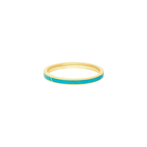 14K YELLOW GOLD 2MM TURQUOISE ENAMEL STACKING RING SZ 8