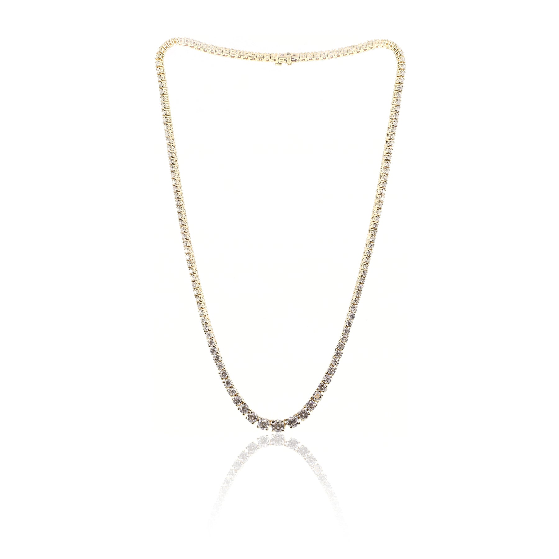 18K YELLOW GOLD GRADUATED DIAMOND TENNIS NECKLACE 9.68CTW