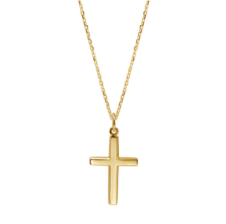 14K YELLOW GOLD 30MM BEVELED CROSS PENDANT