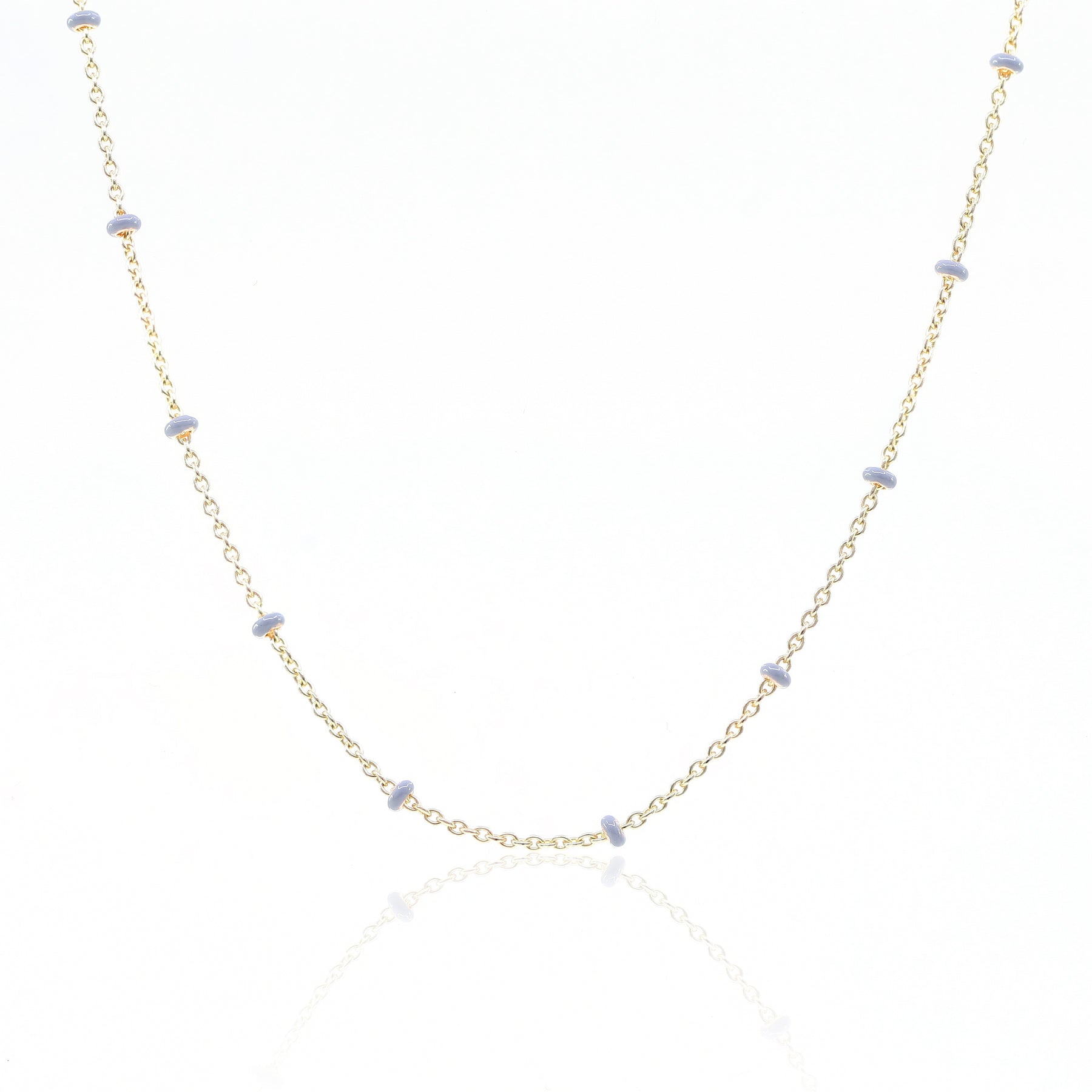 14K YELLOW GOLD GREY ENAMEL STATION CHAIN