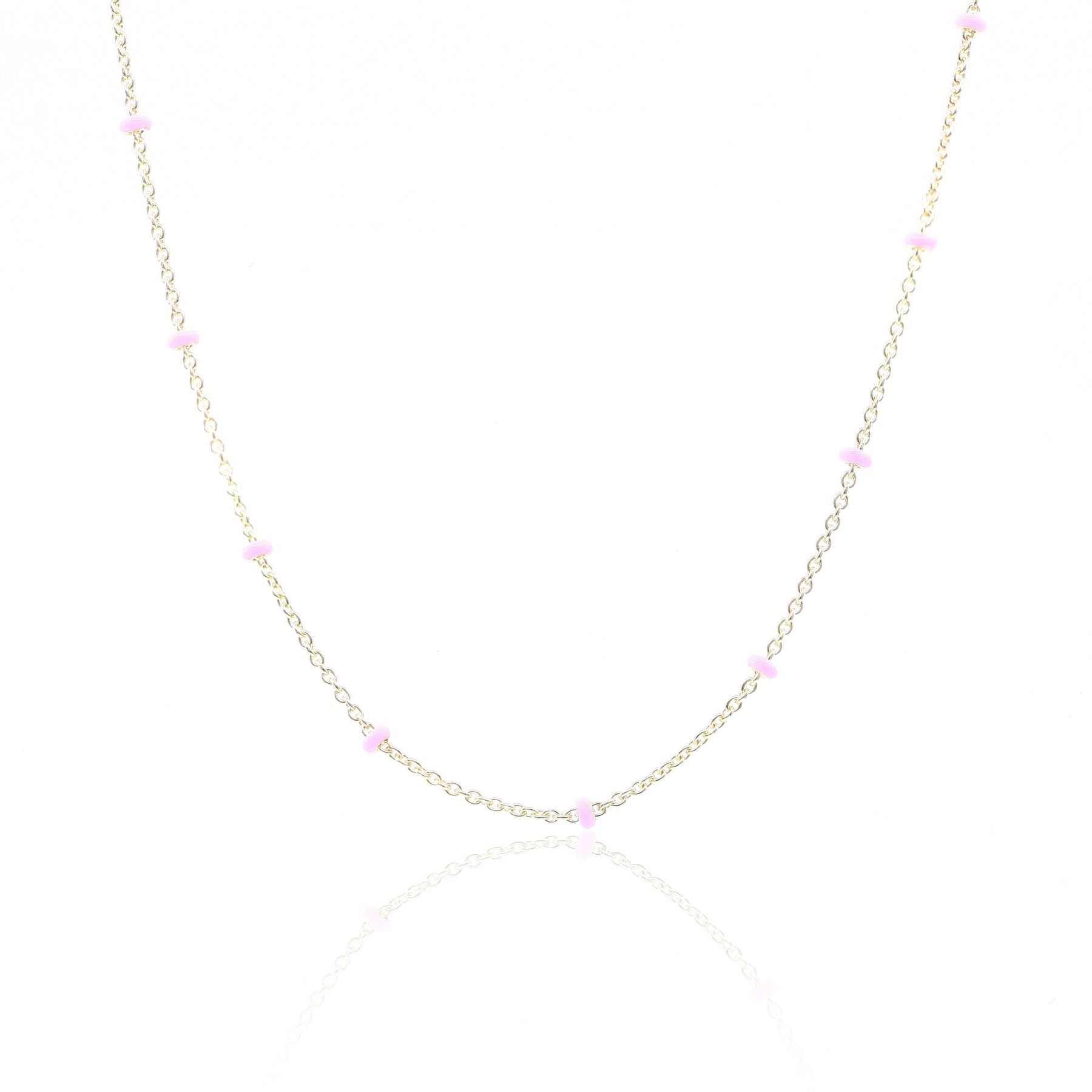 14K YELLOW GOLD PINK ENAMEL STATION CHAIN