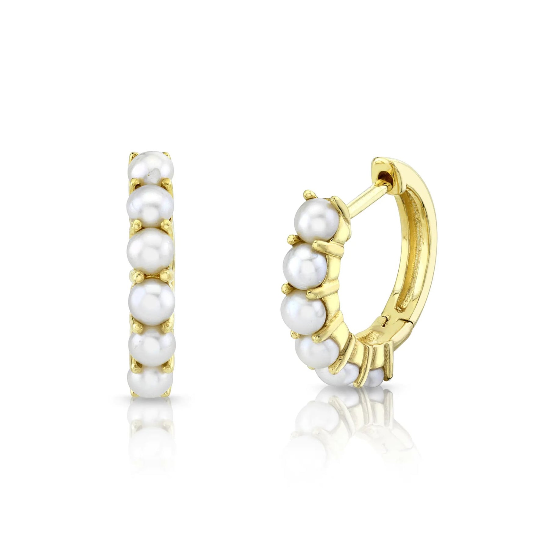 SLOANE STREET 18K YELLOW GOLD PEARL BEADED HUGGIE HOOP EARRINGS