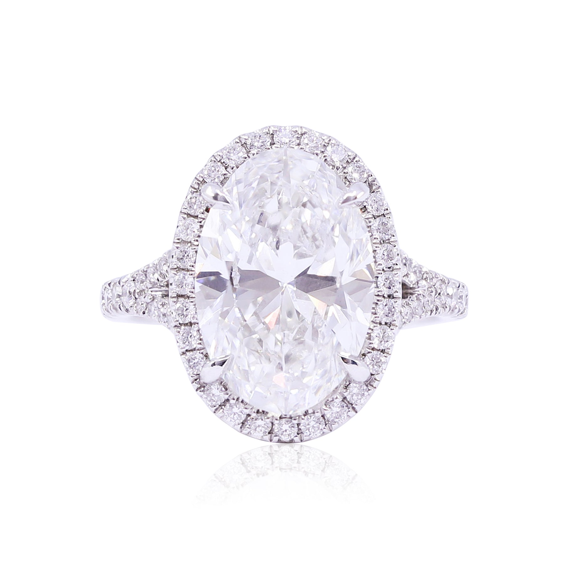 PLATINUM 5.80CT OVAL-CUT DIAMOND HALO ENGAGEMENT RING WITH DIAMOND ACCENTS 0.45CTW