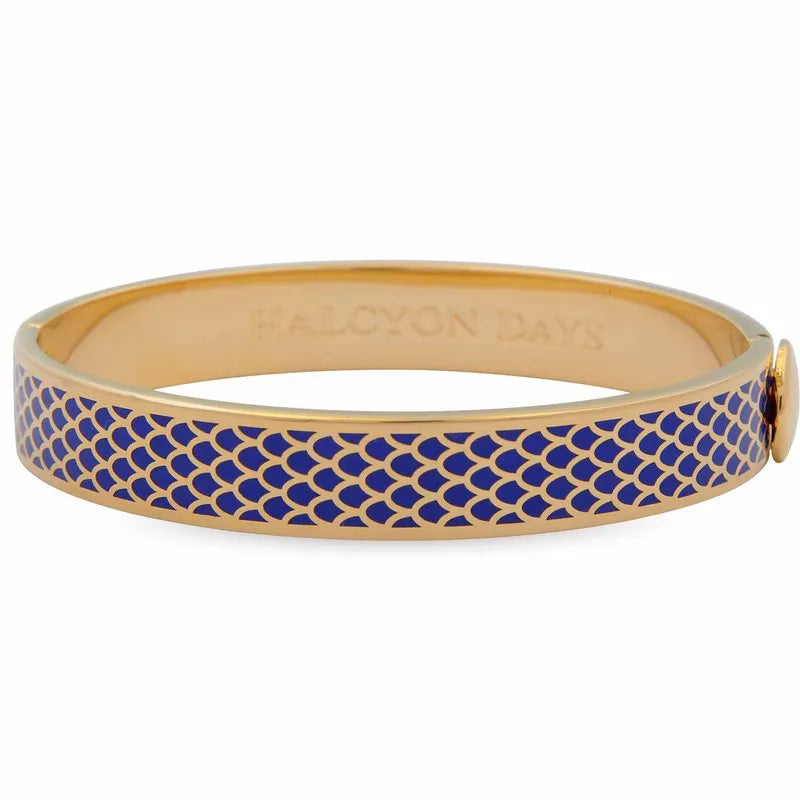 HALCYON DAYS 18K YELLOW GOLD PLATED 10MM SALAMANDER DEEP COBALT ENAMEL BANGLE BRACELET