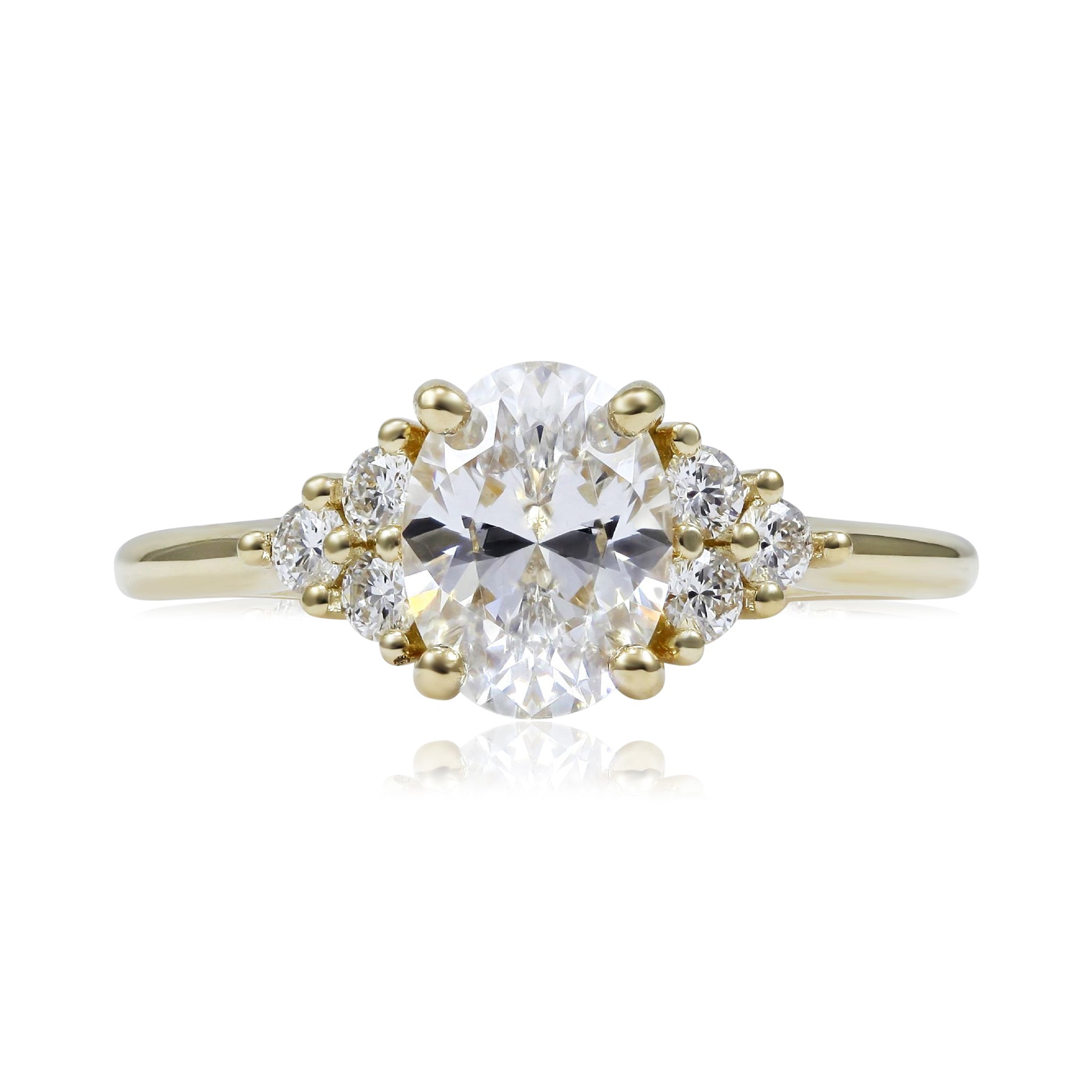 CLASSIC 18K YELLOW GOLD 3-CLUSTER DIAMOND ACCENT ENGAGEMENT RING MOUNTING 0.21CTW (SETTING ONLY)