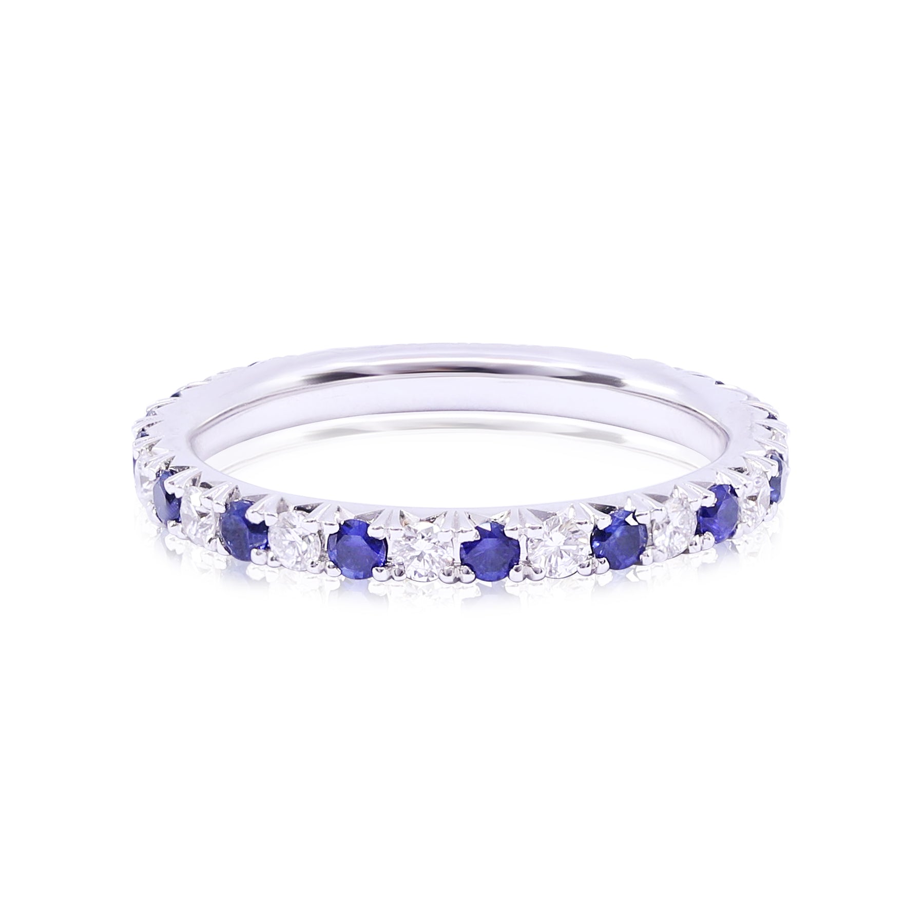 14K WHITE GOLD DIAMOND SAPPHIRE ETERNITY BAND - SZ 6.5