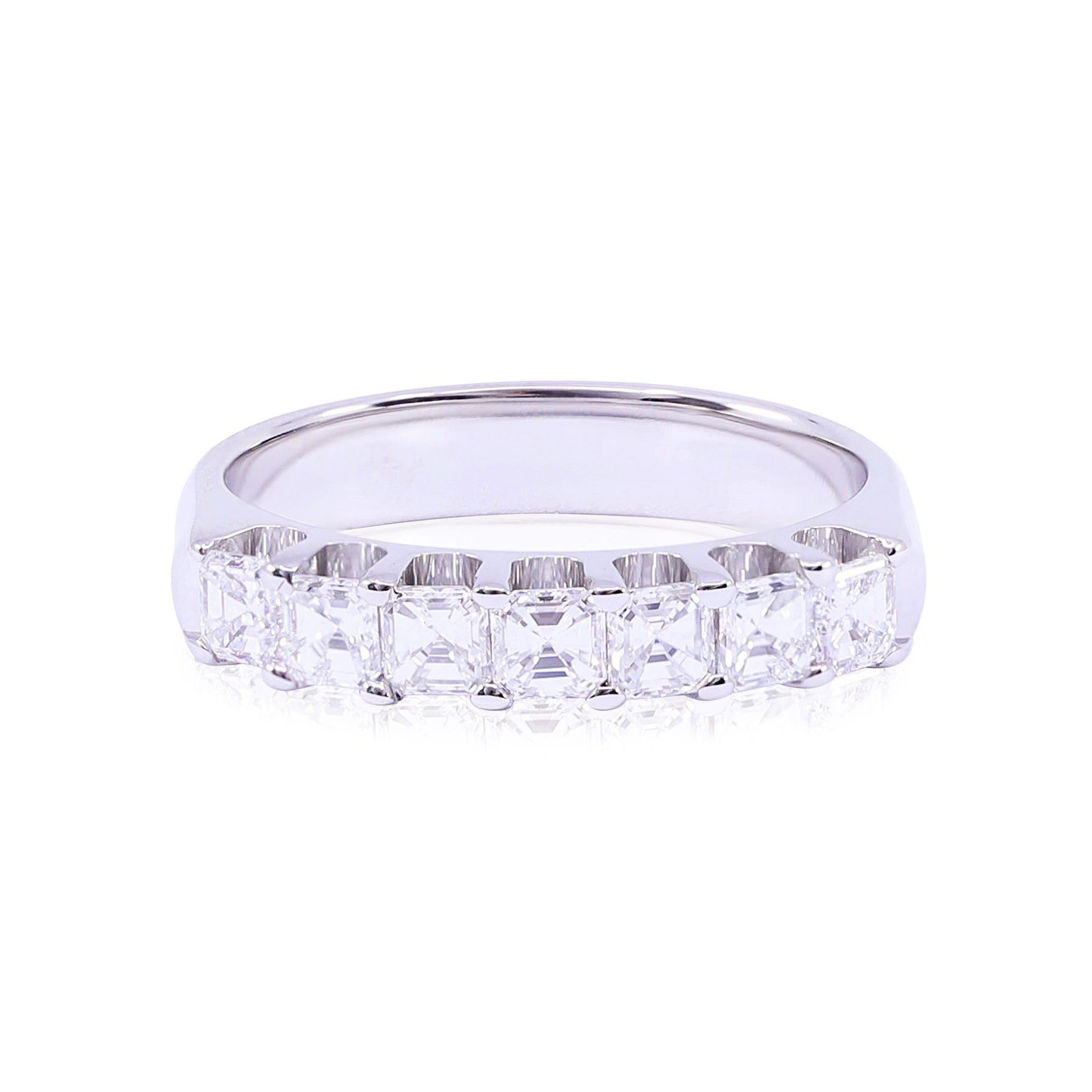 14K WHITE GOLD SHARED PRONG ASSCHER CUT DIAMOND WEDDING BAND - 1.00CTW