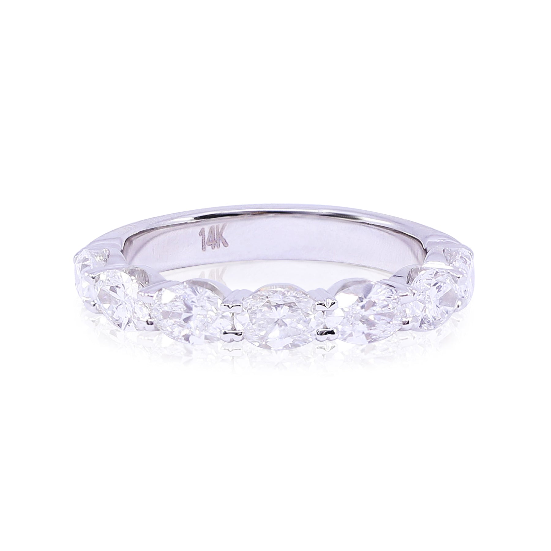 14K WHITE GOLD SHARED PRONG OVAL DIAMOND WEDDING BAND - 1.72CTW