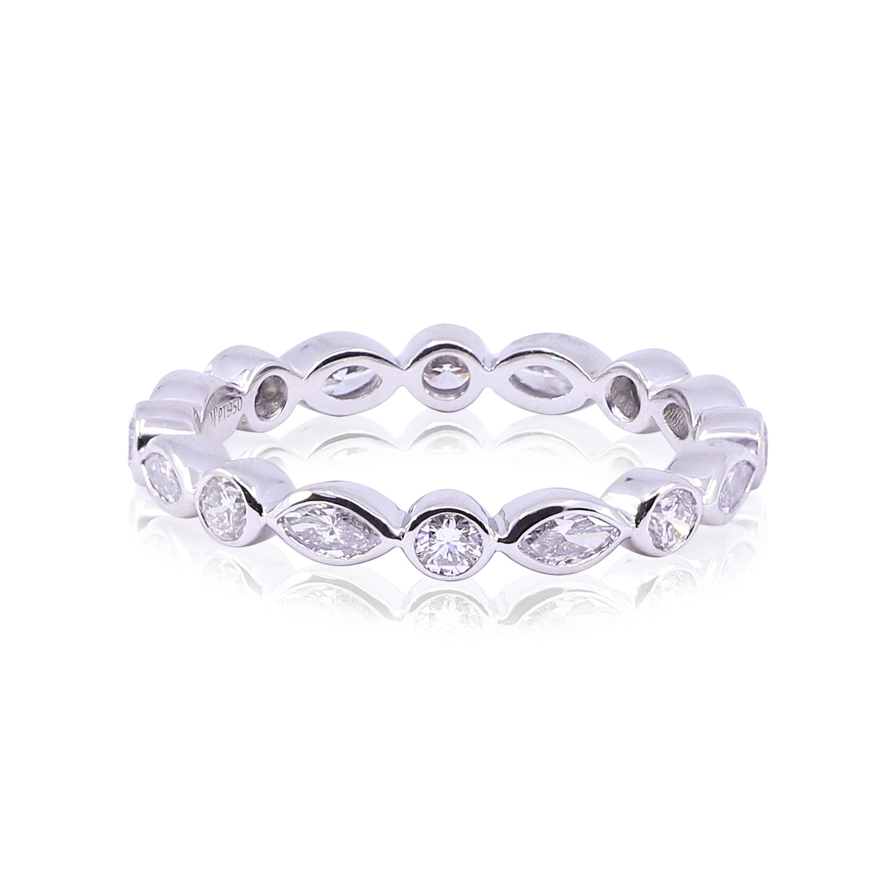 PLATINUM DIAMOND BEZEL ROUND AND MARQUISE ETERNITY BAND - 1.00CTW