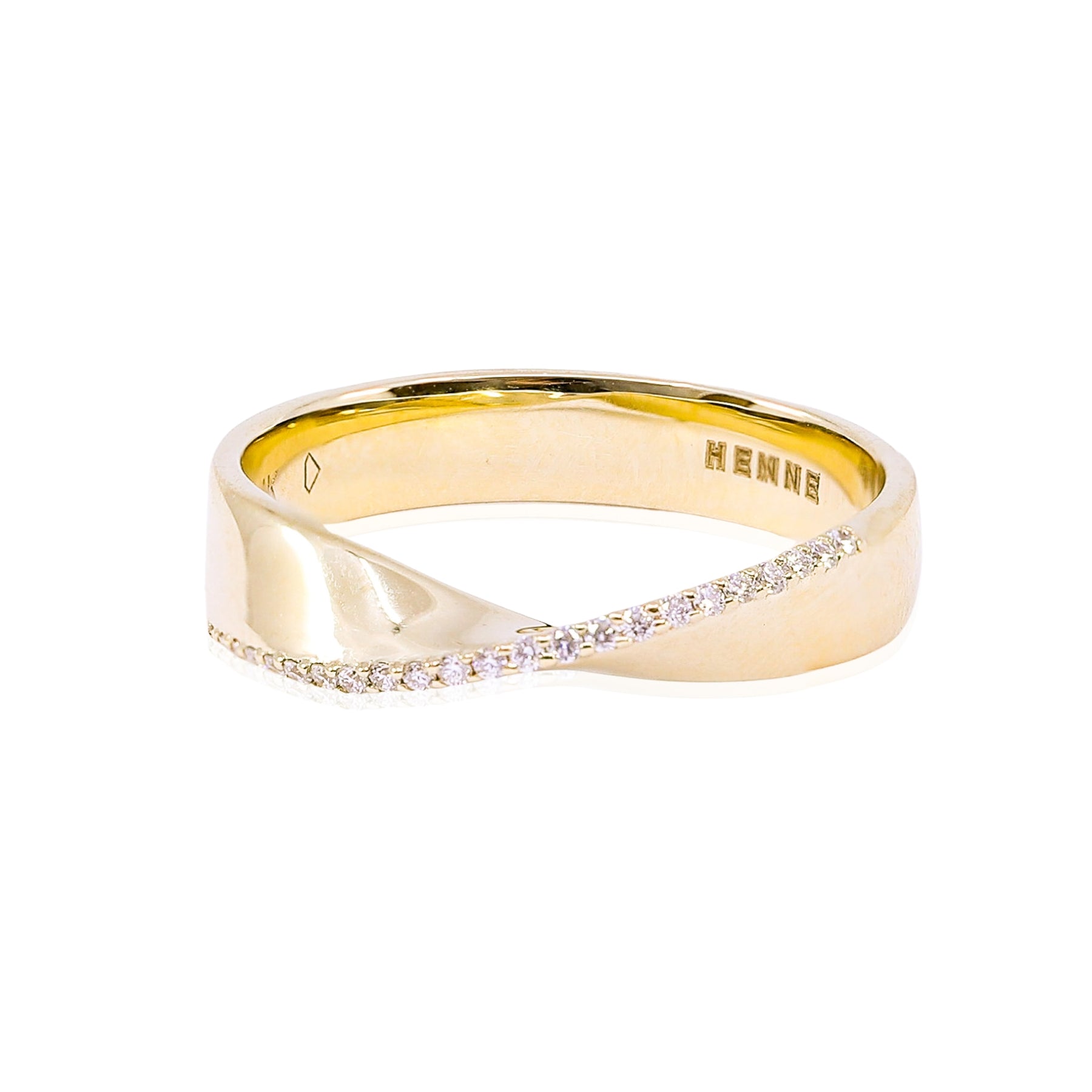 14K YELLOW GOLD TWIST PAVE DIAMOND WEDDING BAND - 0.08CTW