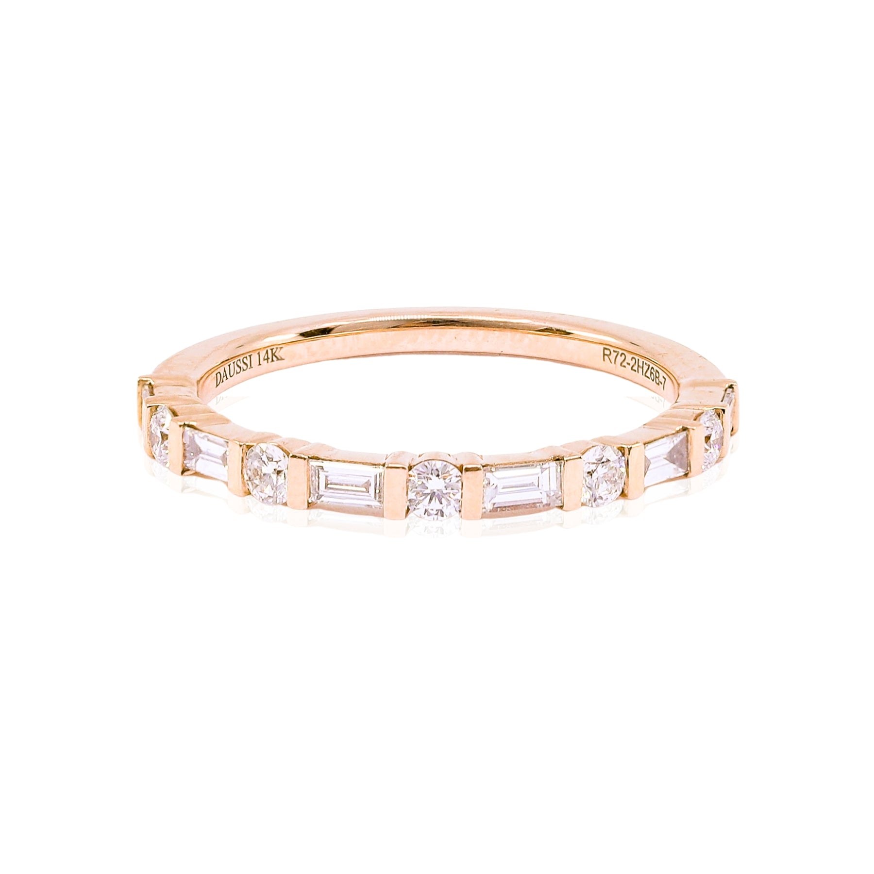 14K ROSE GOLD BAGUETTE ROUND DIAMOND WEDDING BAND - 0.55CTW