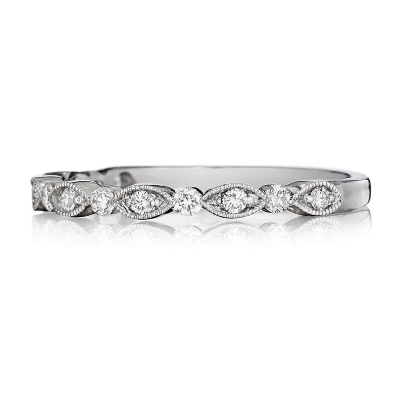 18K WHITE GOLD DIAMOND MILGRAIN WEDDING BAND - 0.20CTW