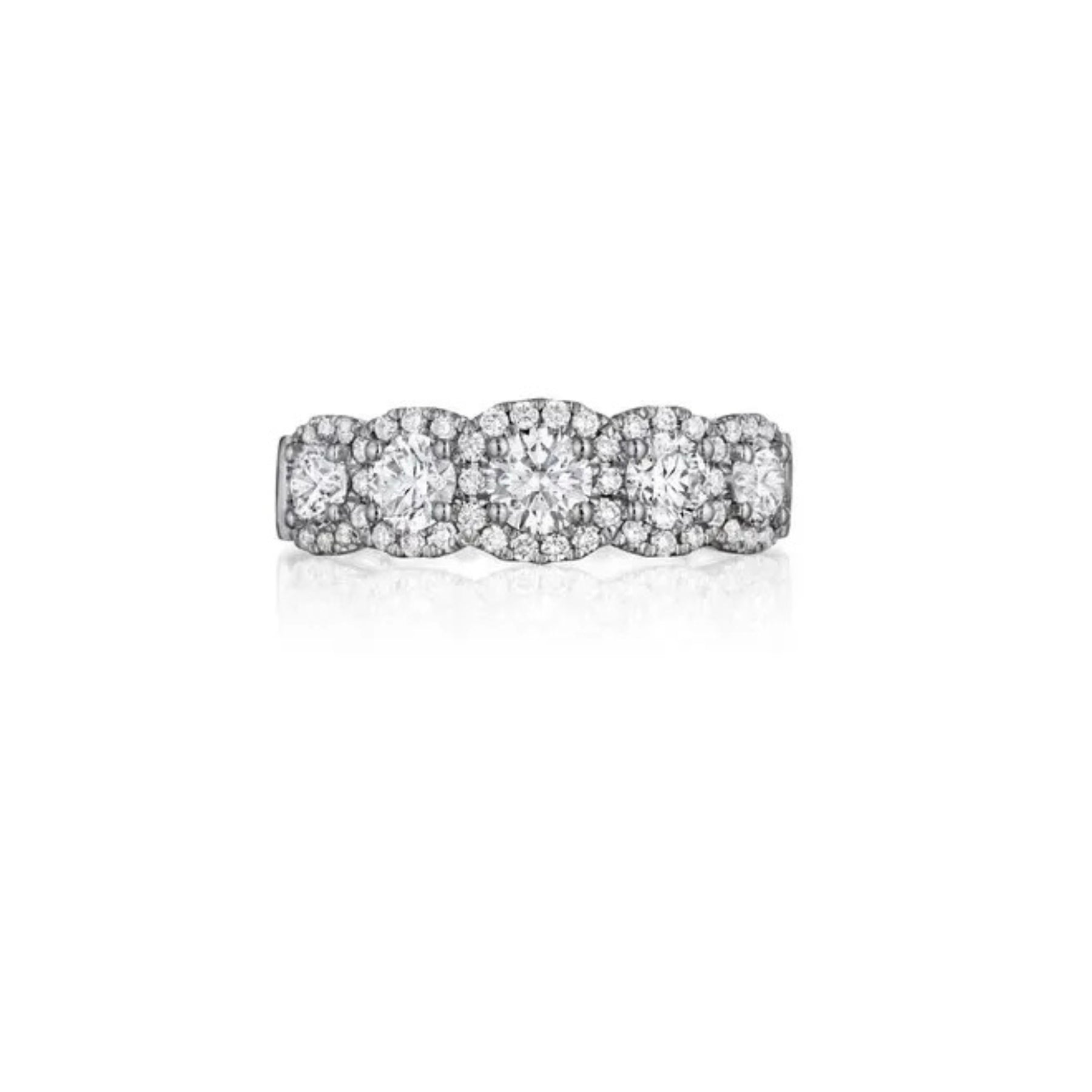 14K WHITE GOLD 5 STONE DIAMOND HALO BAND - 1.42CTW