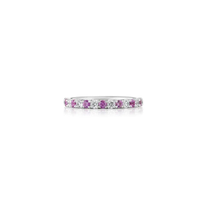 14K WHITE GOLD PINK SAPPHIRE DIAMOND ETERNITY BAND