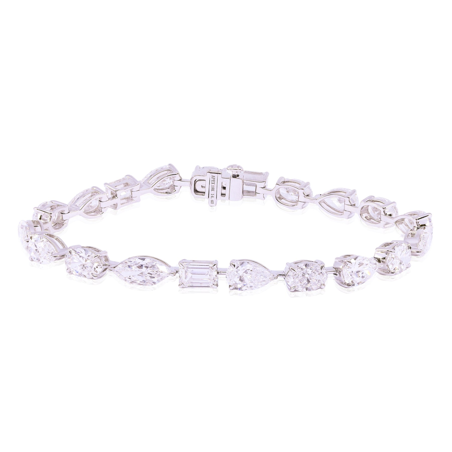 18K WHITE GOLD MIXED CUT DIAMOND TENNIS BRACELET - 14.40CTW