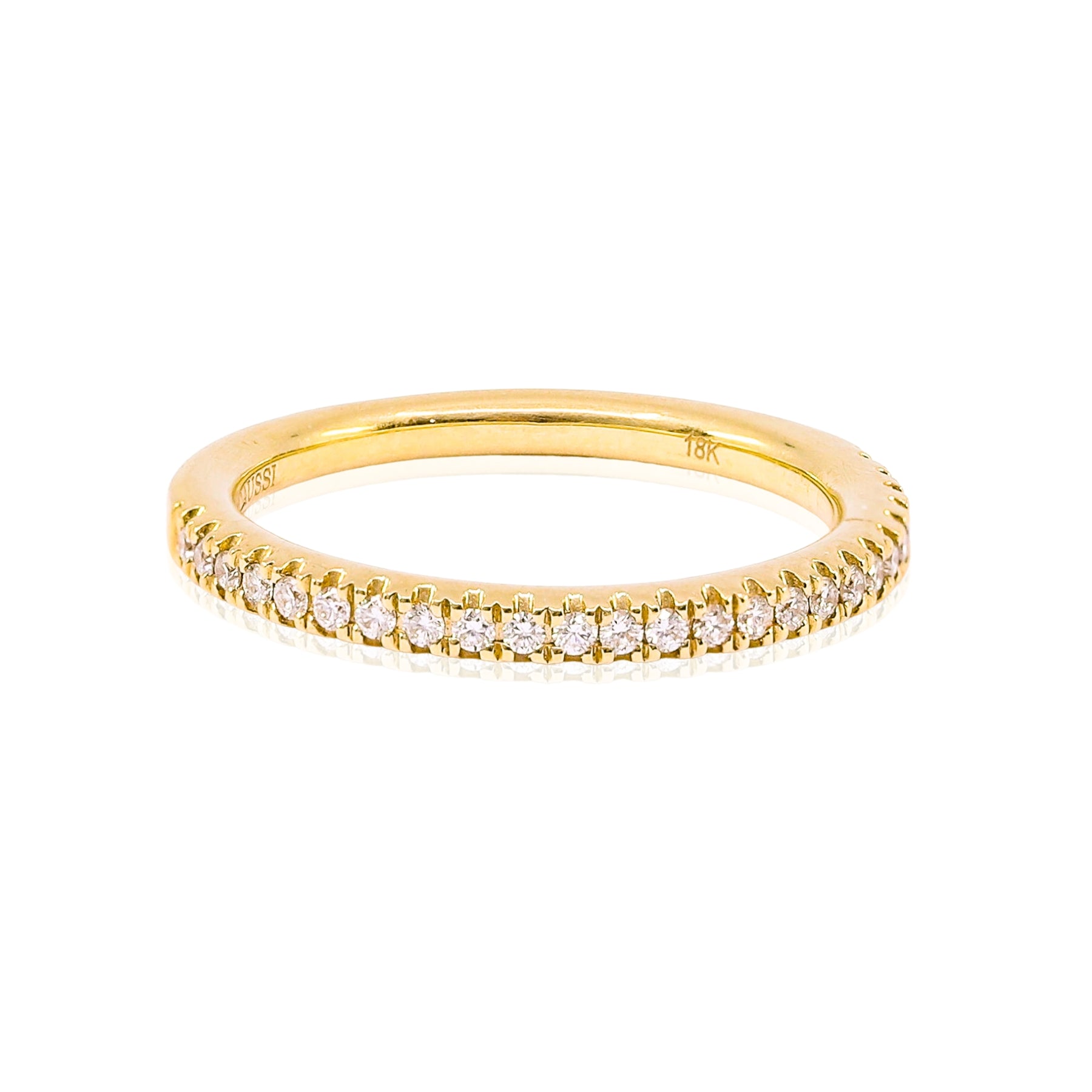 HENRI DAUSSI 18K YELLOW GOLD DIAMOND PAVE WEDDING BAND - 0.15CTW