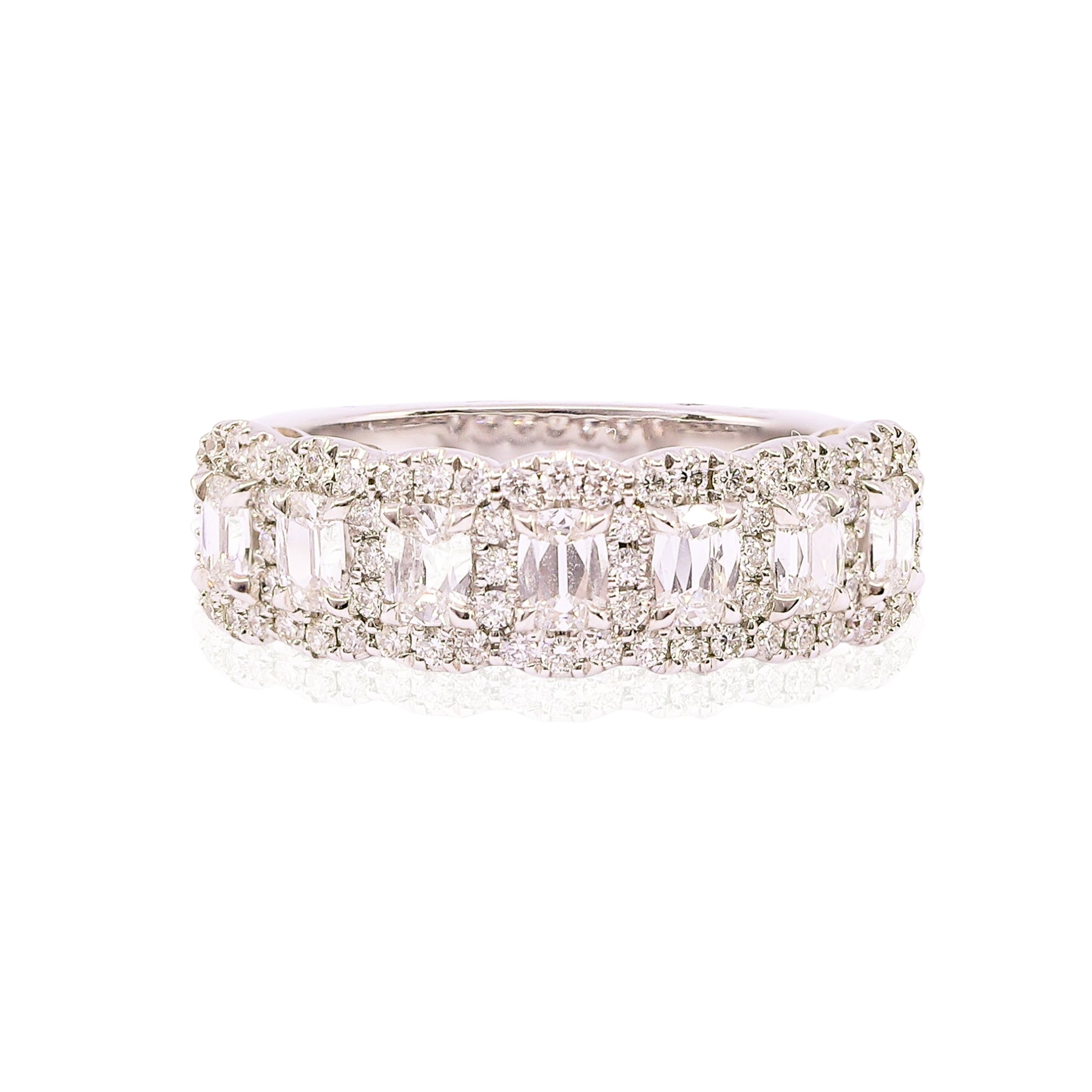 HENRI DAUSSI 18K WHITE GOLD MIXED CUT DIAMOND WEDDING BAND - 1.10CTW