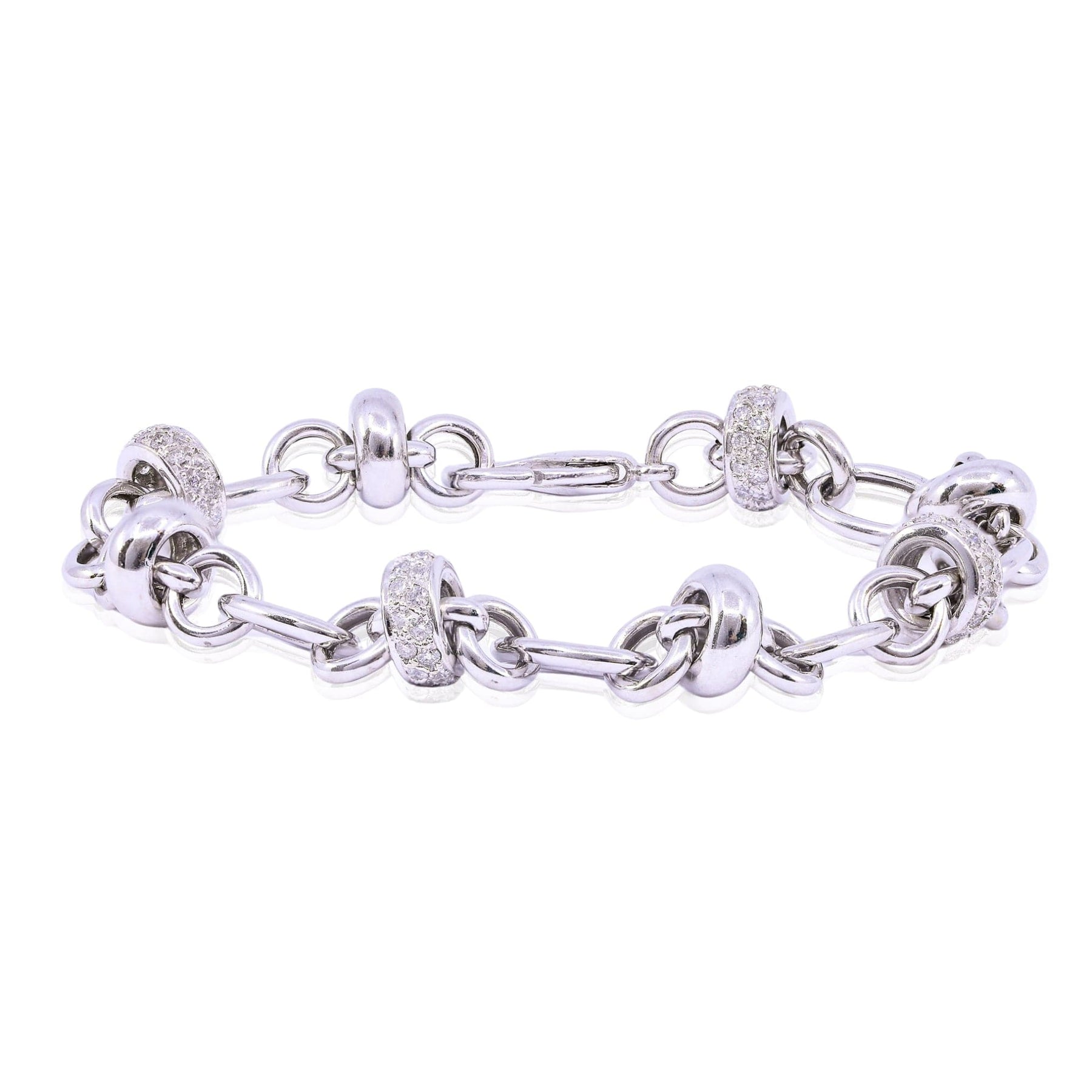 ESTATE 14K WHITE GOLD DIAMOND HOLLOW LINK BRACELET - 1.00CTW