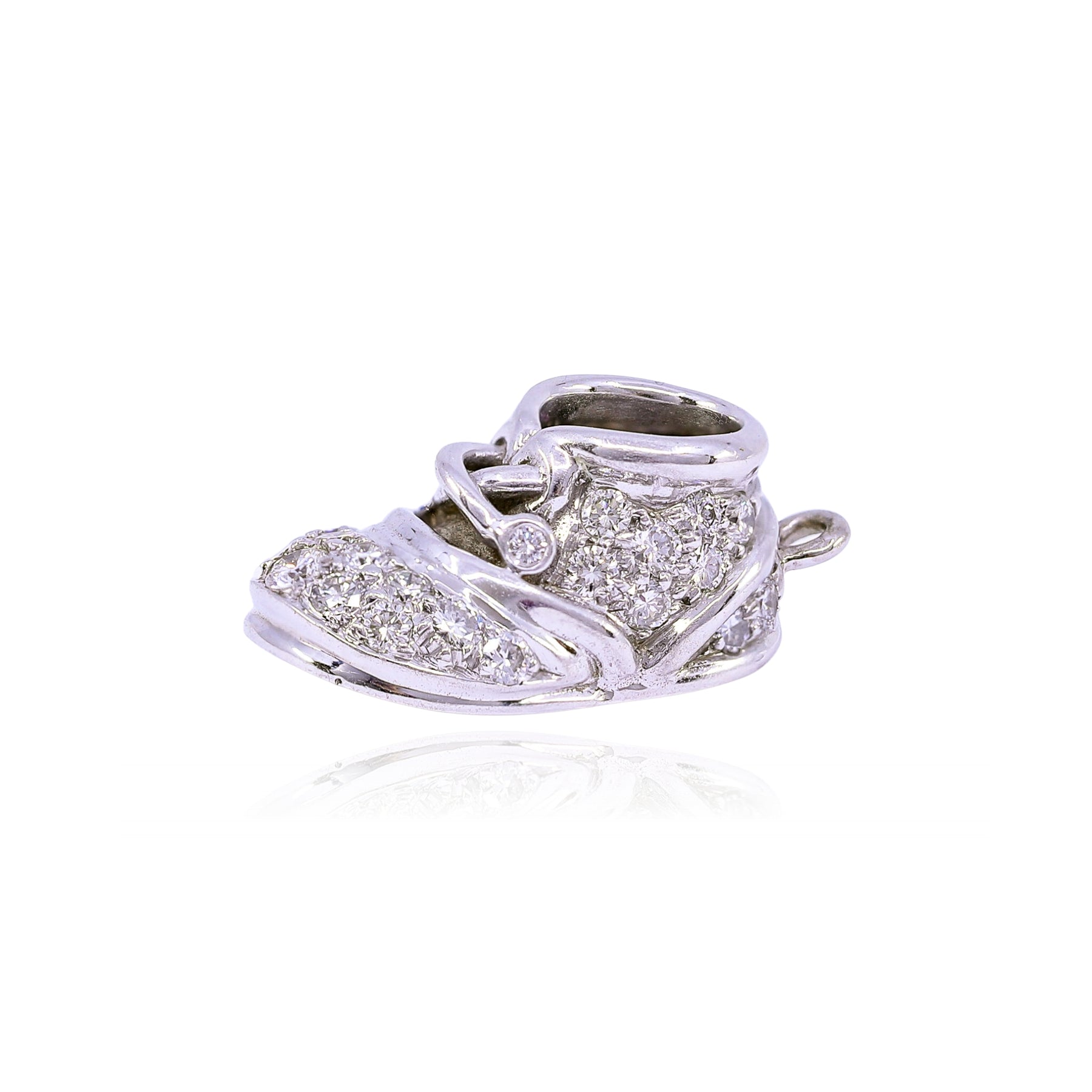 ESTATE 18K WHITE GOLD DIAMOND BABY BOOTY CHARM