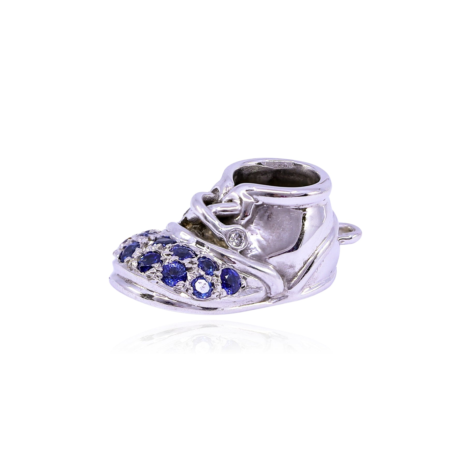 ESTATE 18K WHITE GOLD SAPPHIRE BABY BOOTY CHARM