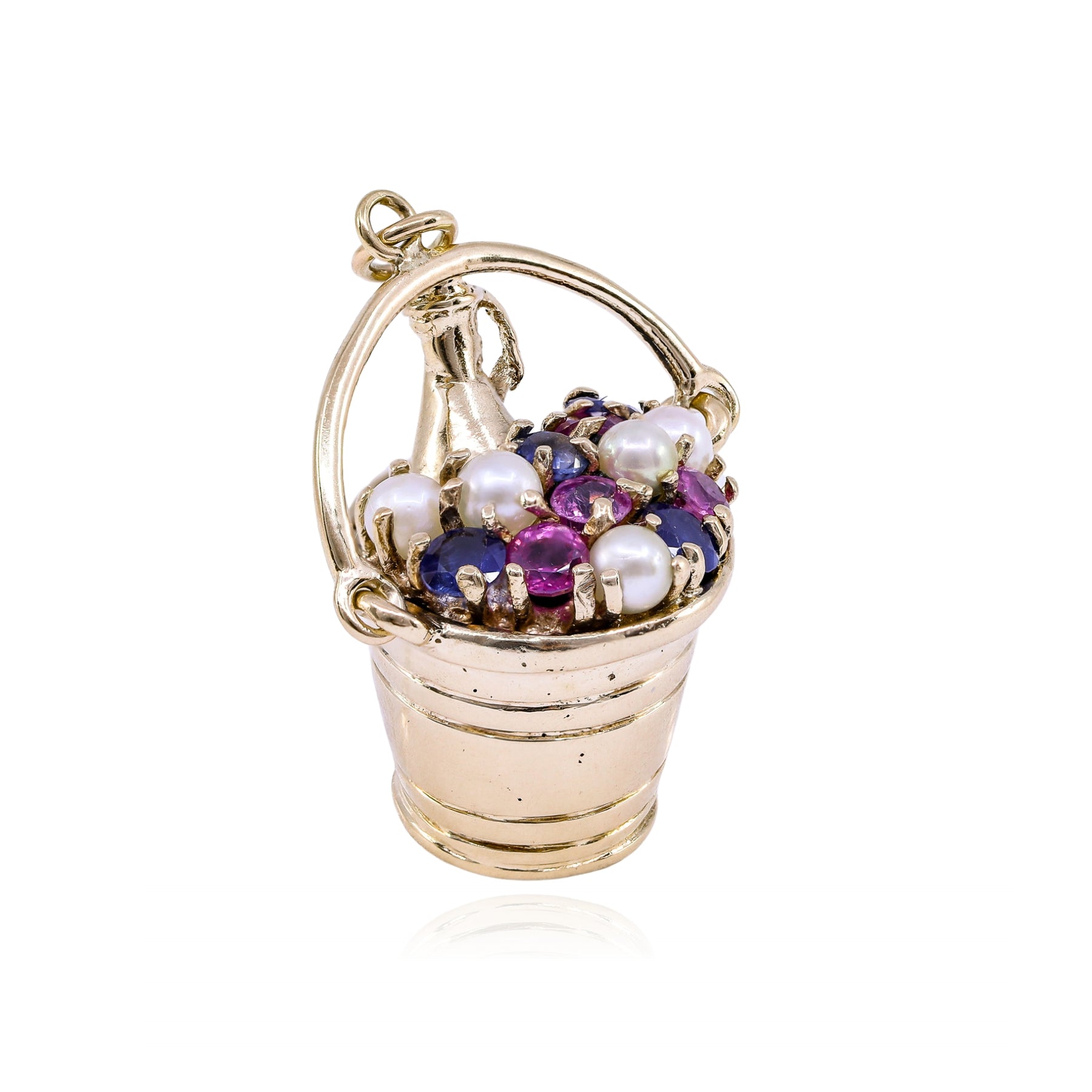 ESTATE 14K YELLOW GOLD GEMSTONE CHAMPAGNE BUCKET PENDANT CHARM