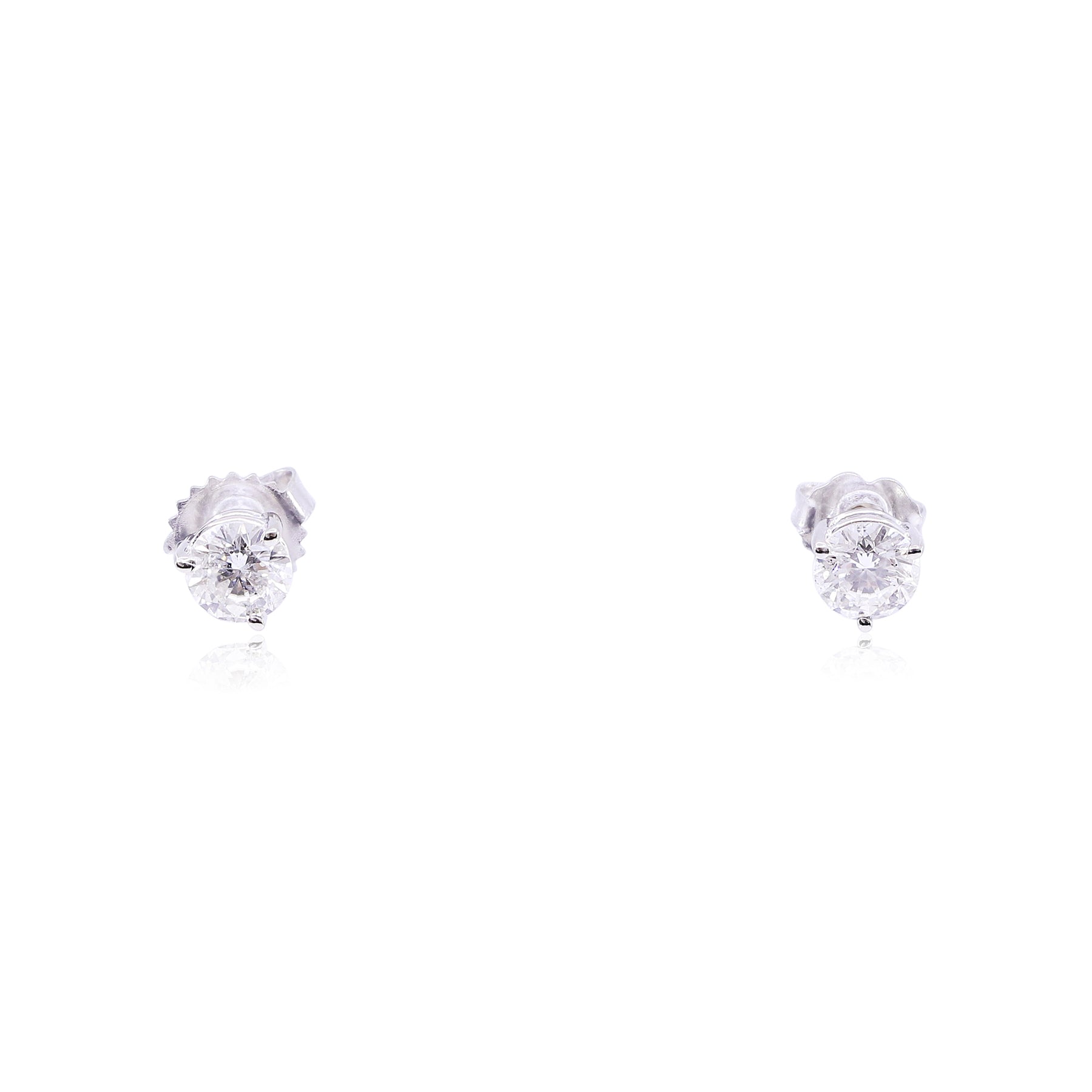 ESTATE 14K WHITE GOLD 3 PRONG DIAMOND STUD EARRINGS 1.00 CARAT