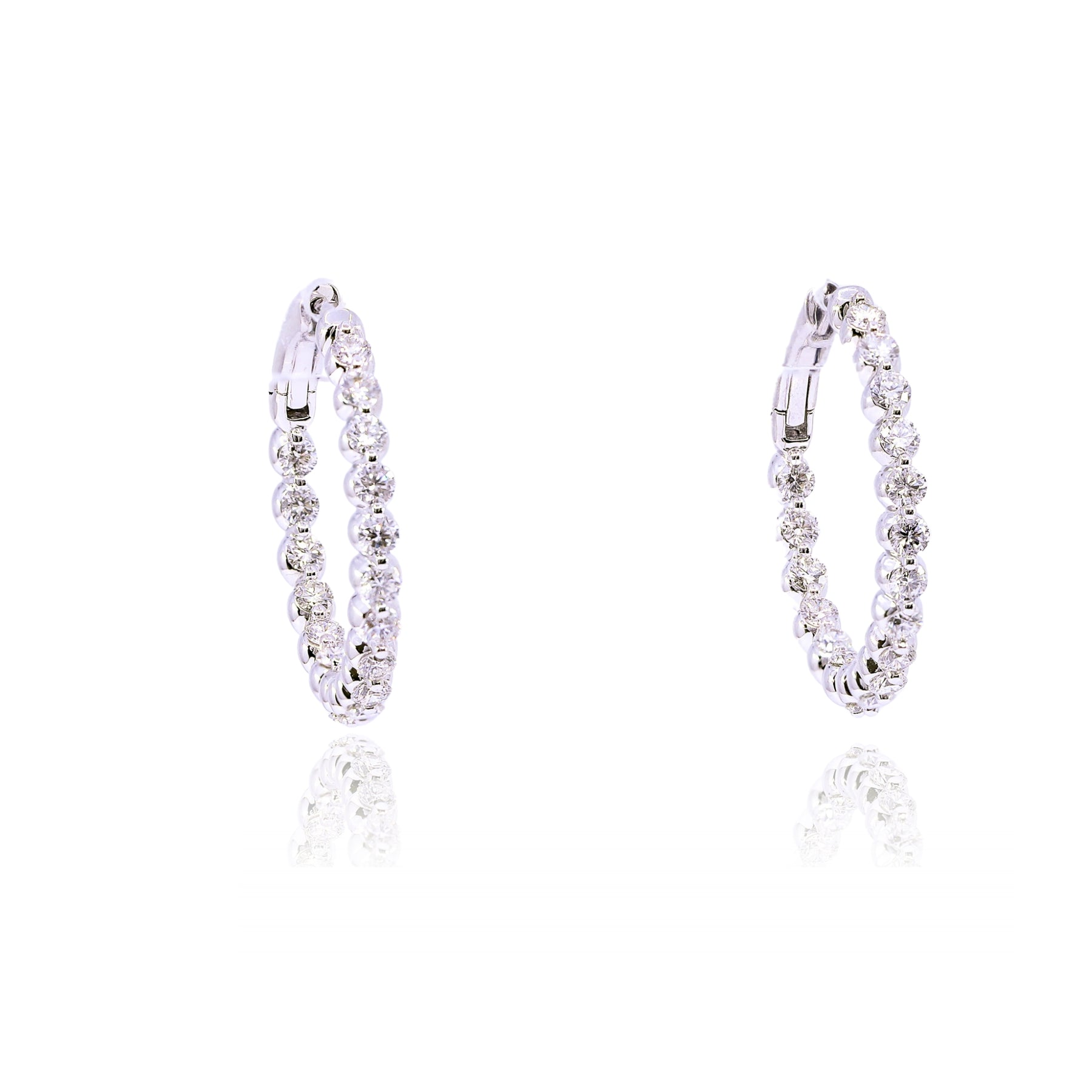 ESTATE 14K WHITE GOLD INSIDE OUT HOOP EARRINGS - 1.50CTW