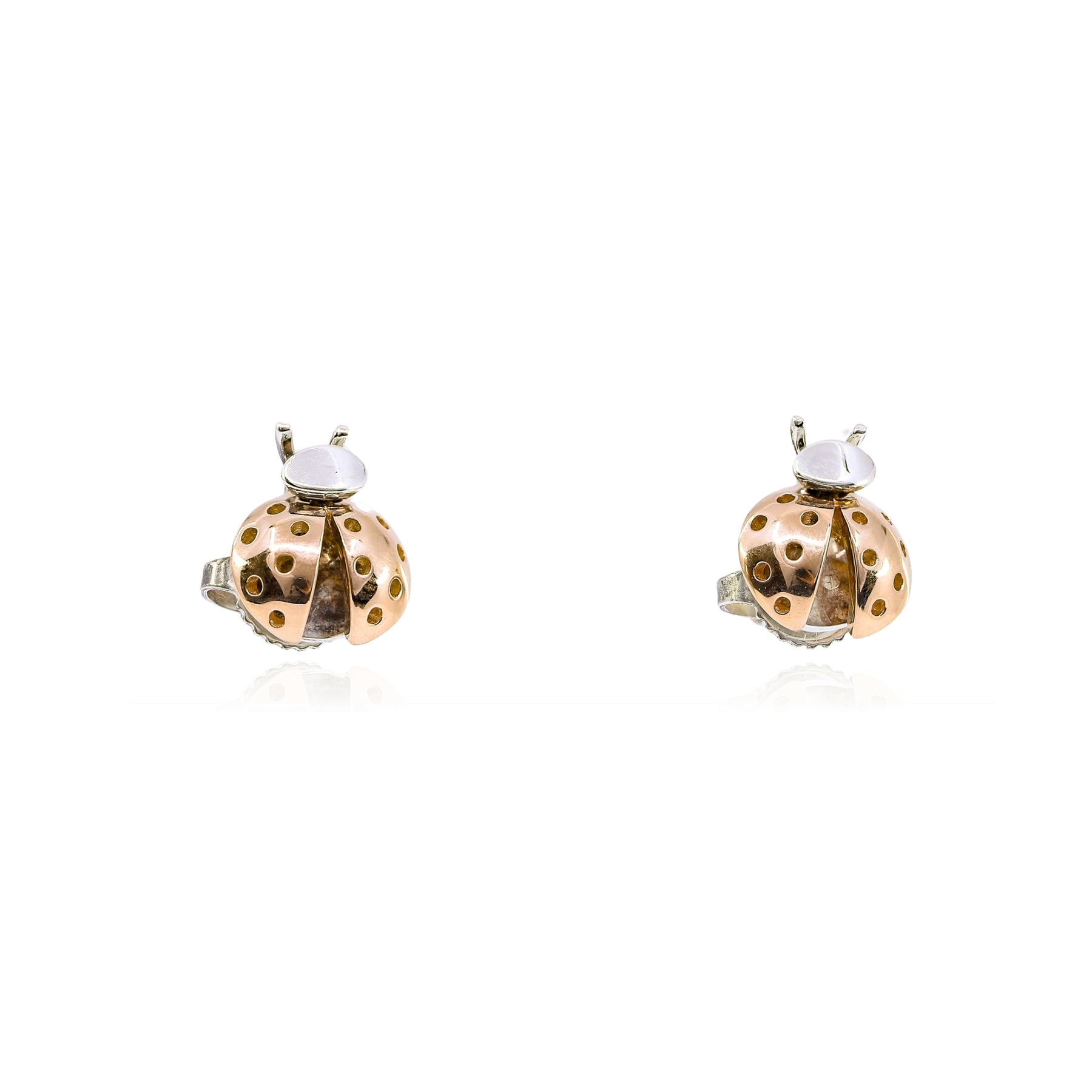 ESTATE TIFFANY 18K ROSE GOLD STERLING SILVER LADYBUG EARRINGS