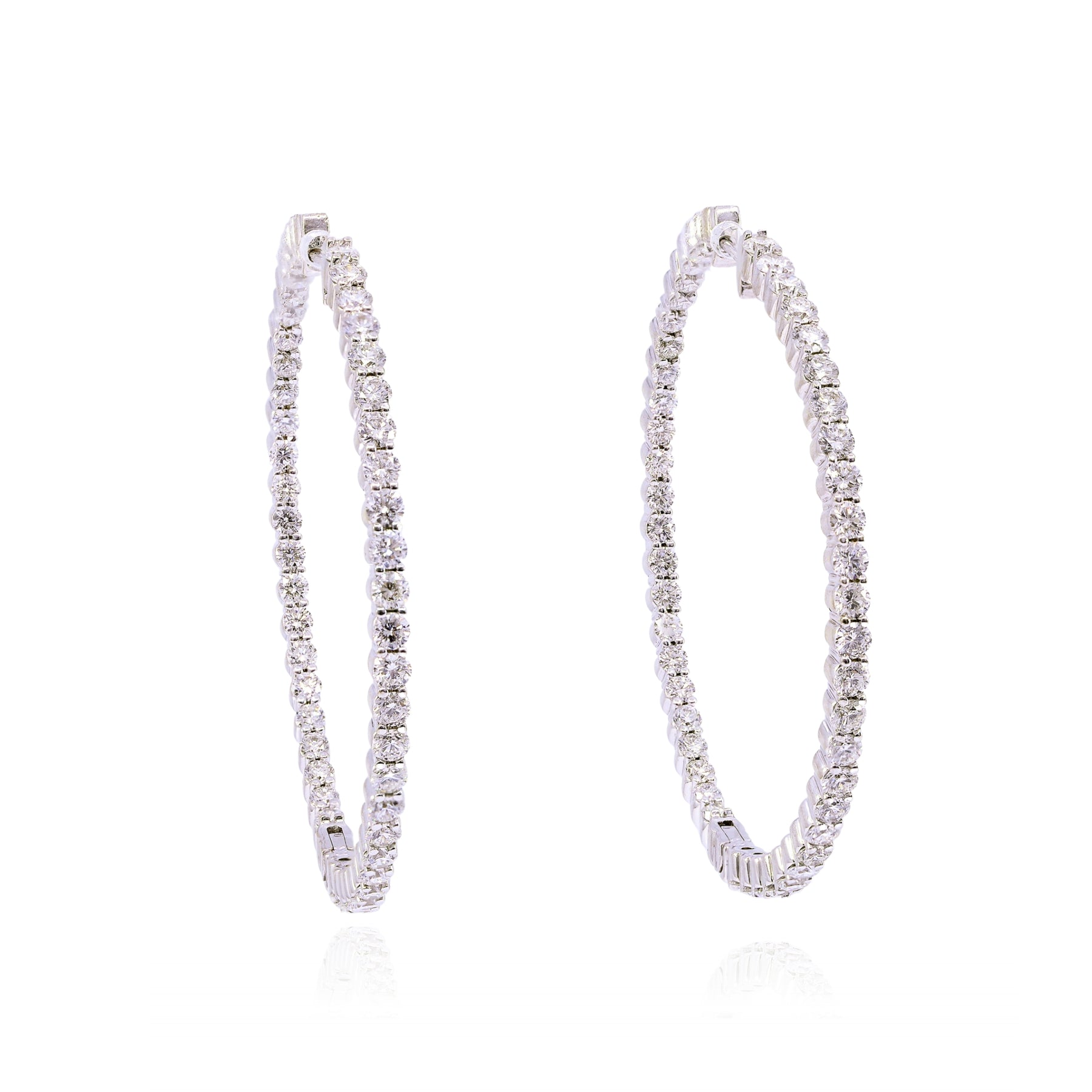 ESTATE 18K WHITE GOLD LARGE DIAMOND HOOP EARRINGS - 6.00CTW