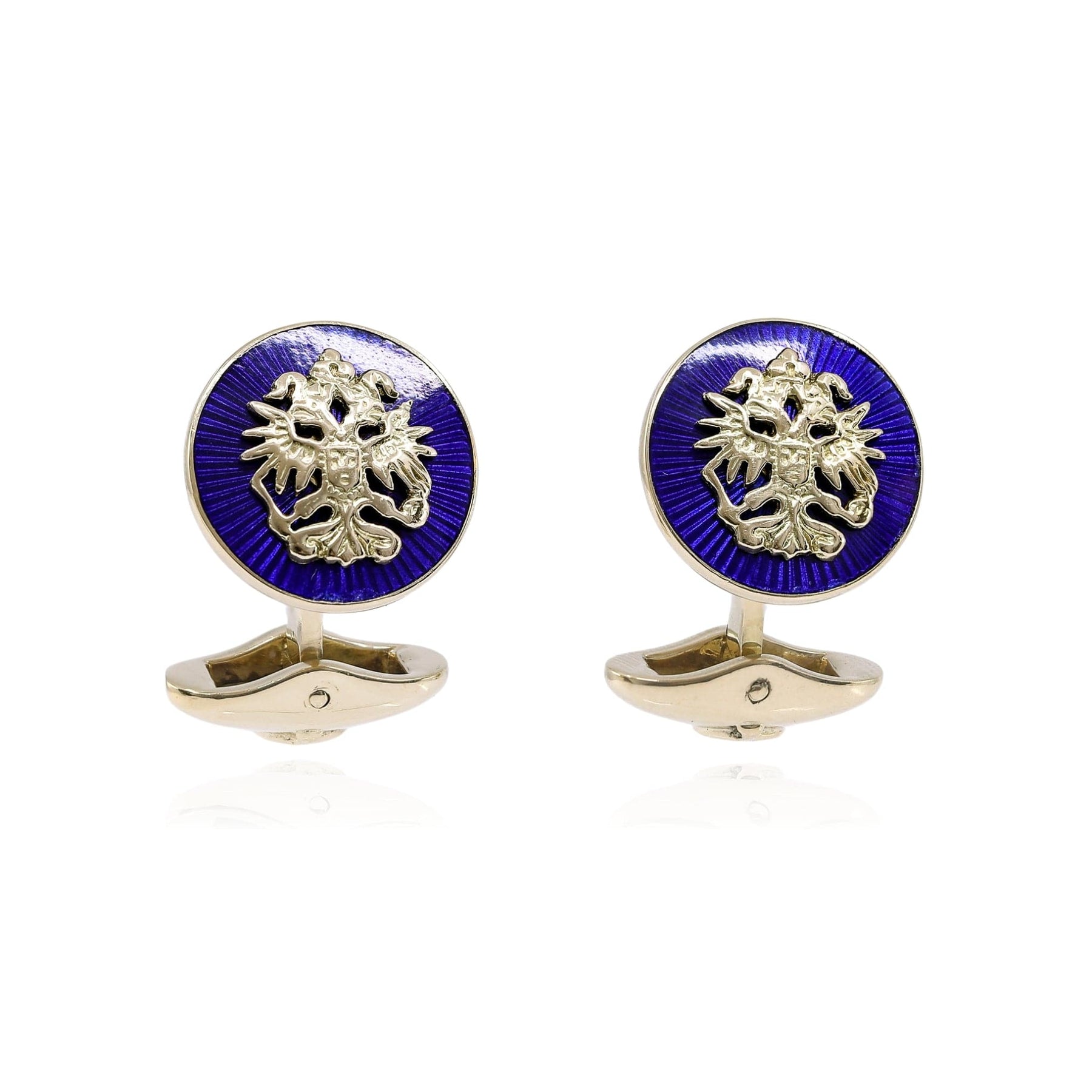 ESTATE FABERGE 18K YELLOW GOLD BLUE ENAMEL RUSSIAN DOUBLE EAGLE CUFF LINKS