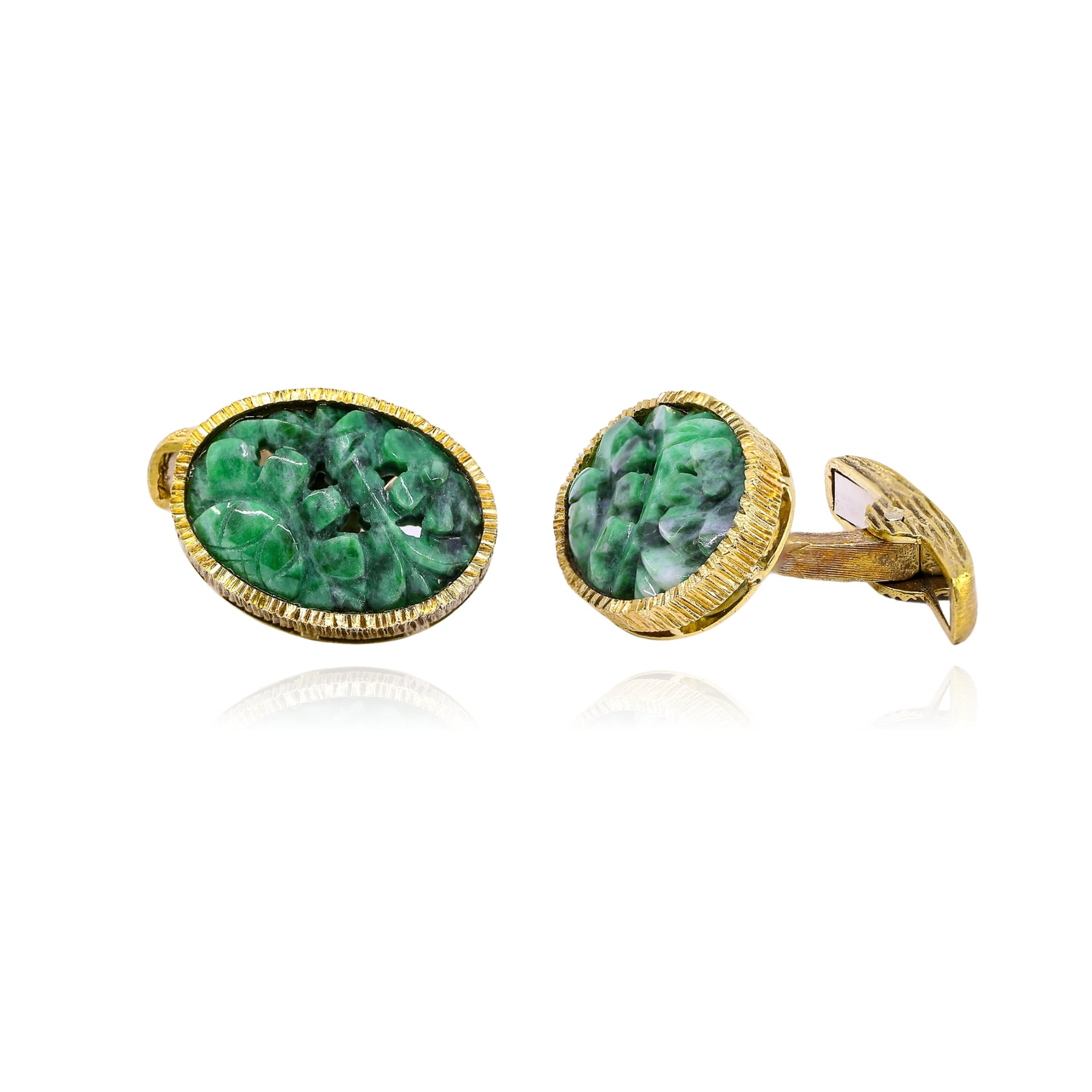 ESTATE 18K YELLOW GOLD JADEITE CUFF LINKS