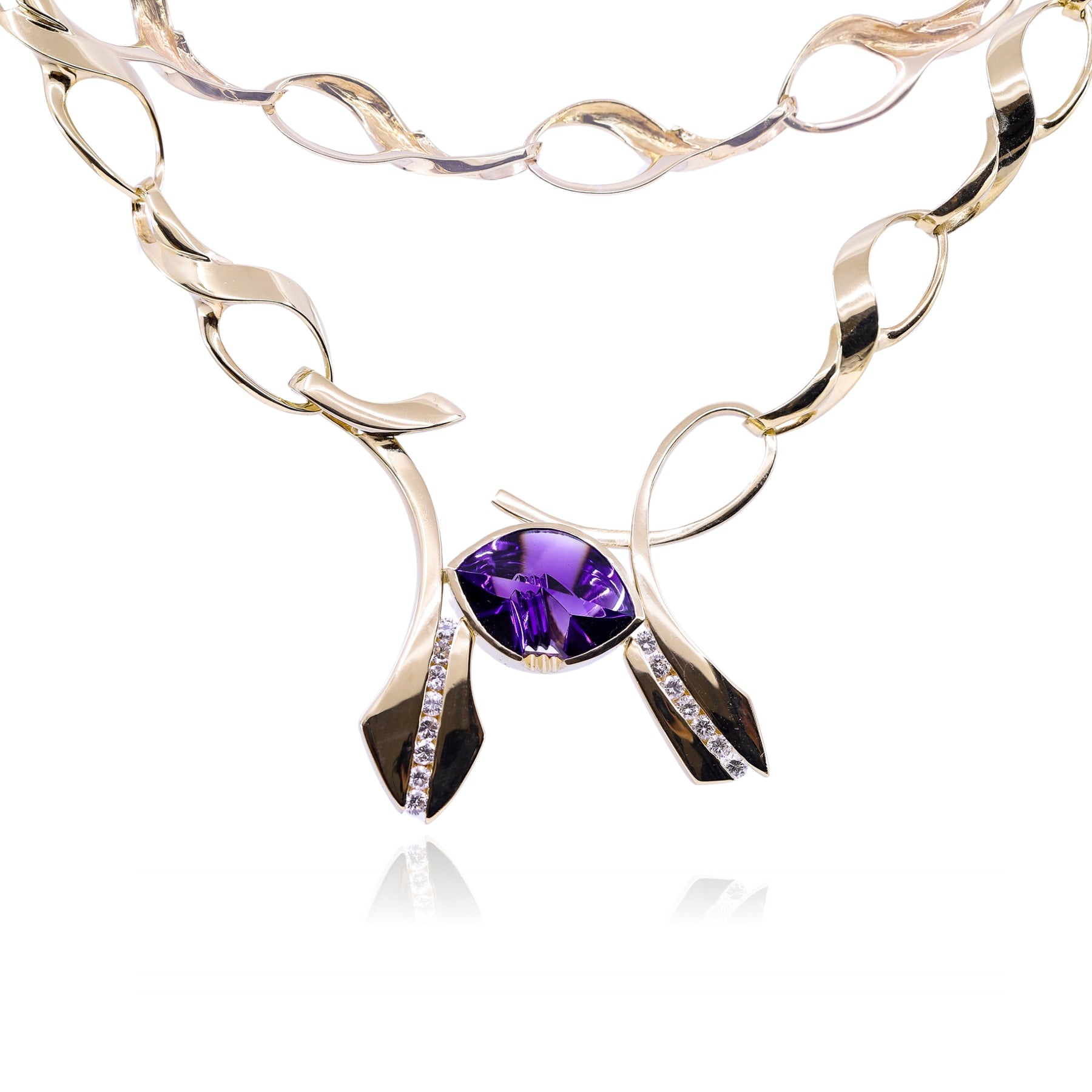 ESTATE 18K YELLOW GOLD FANTASY CUT AMETHYST DIAMOND NECKLACE