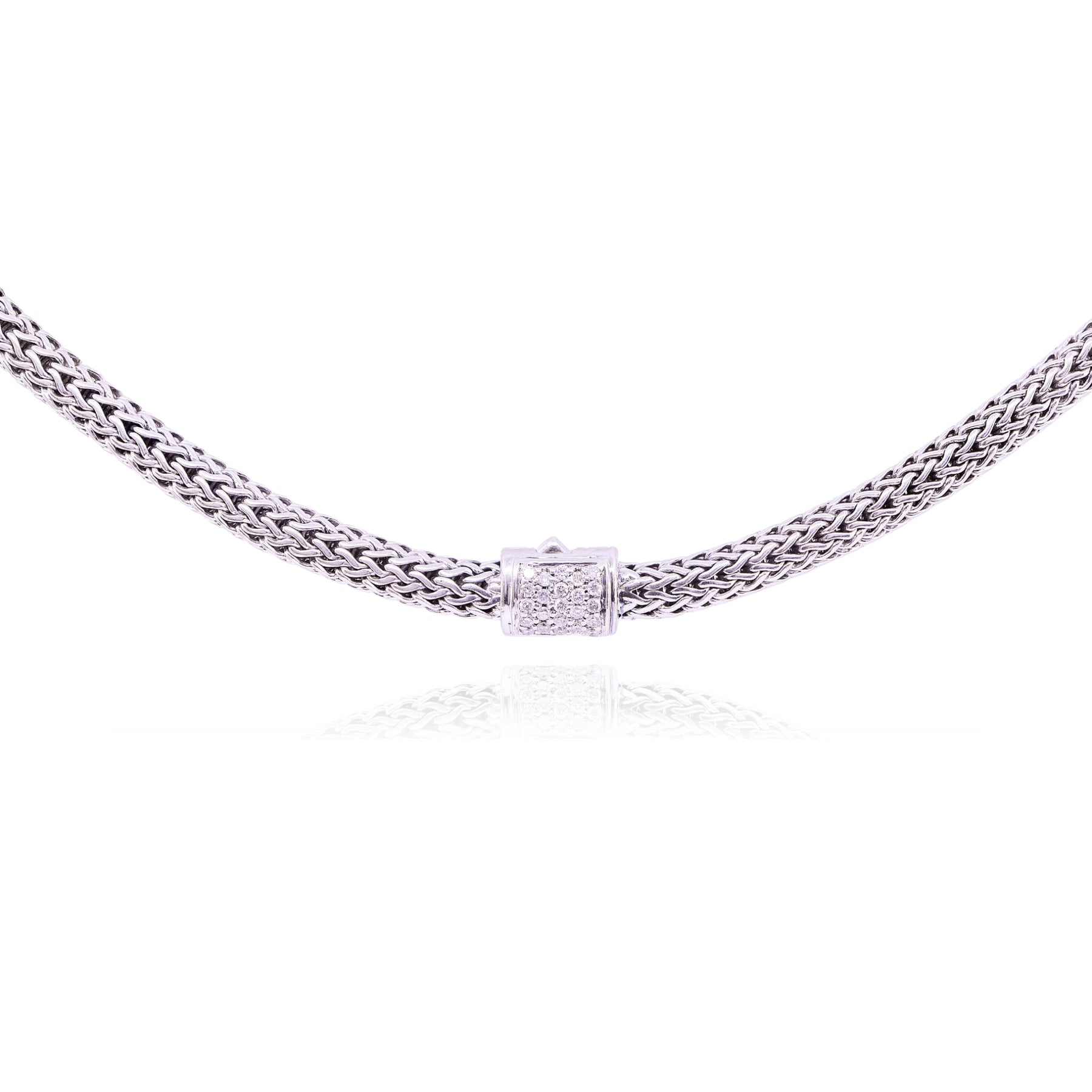 ESTATE JOHN HARDY STERLING SILVER ICONIC DIAMOND NECKLACE - 0.19CTW