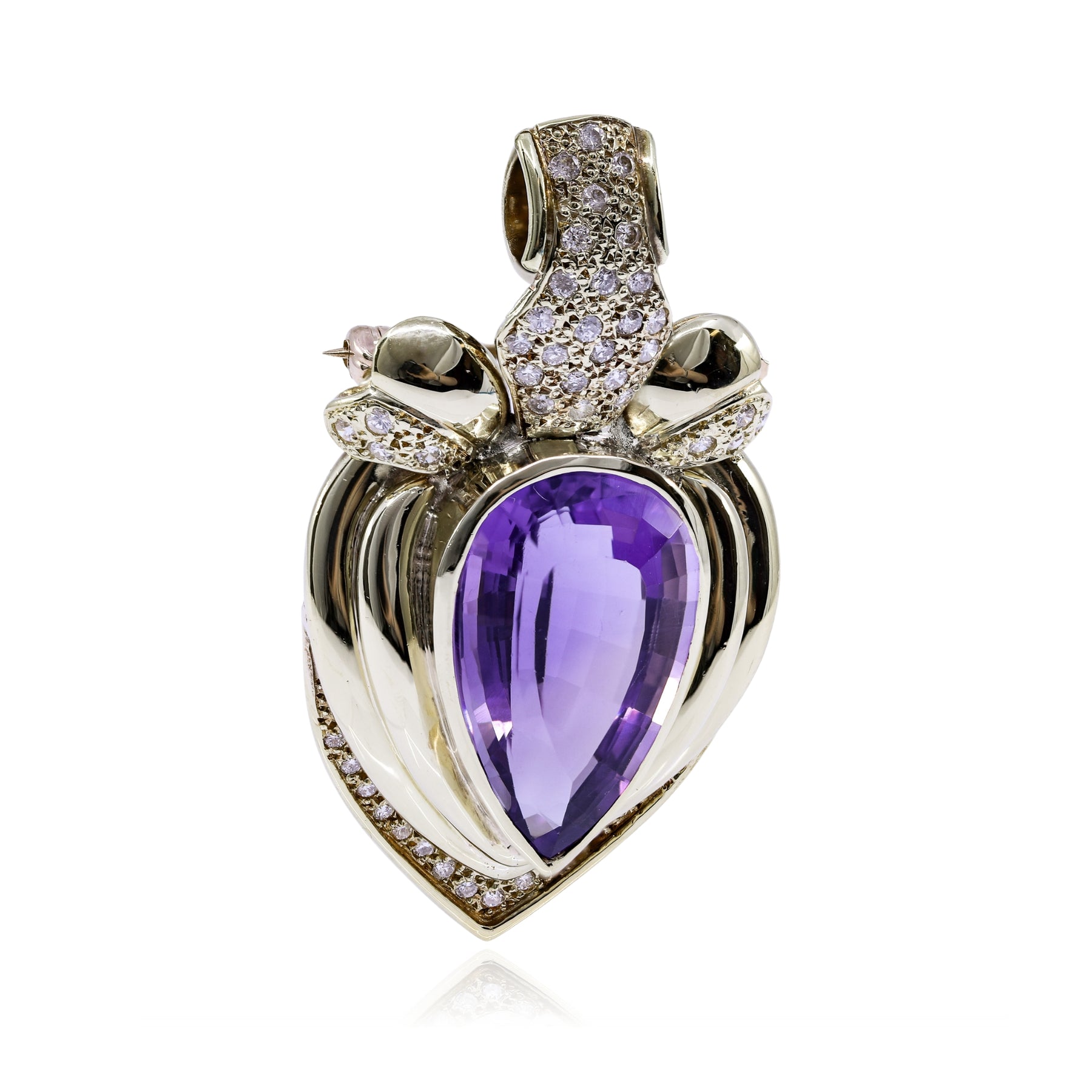 ESTATE 14K YELLOW GOLD AMETHYST DIAMOND PENDANT PIN