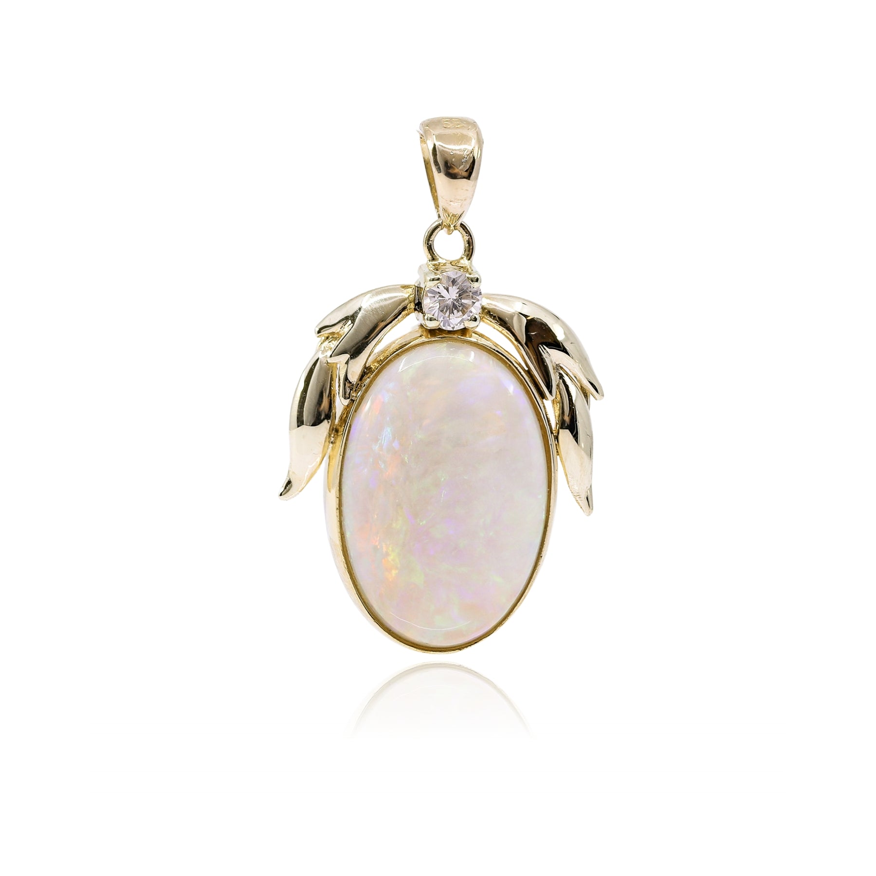 ESTATE 14K YELLOW GOLD OPAL AND DIAMOND PENDANT