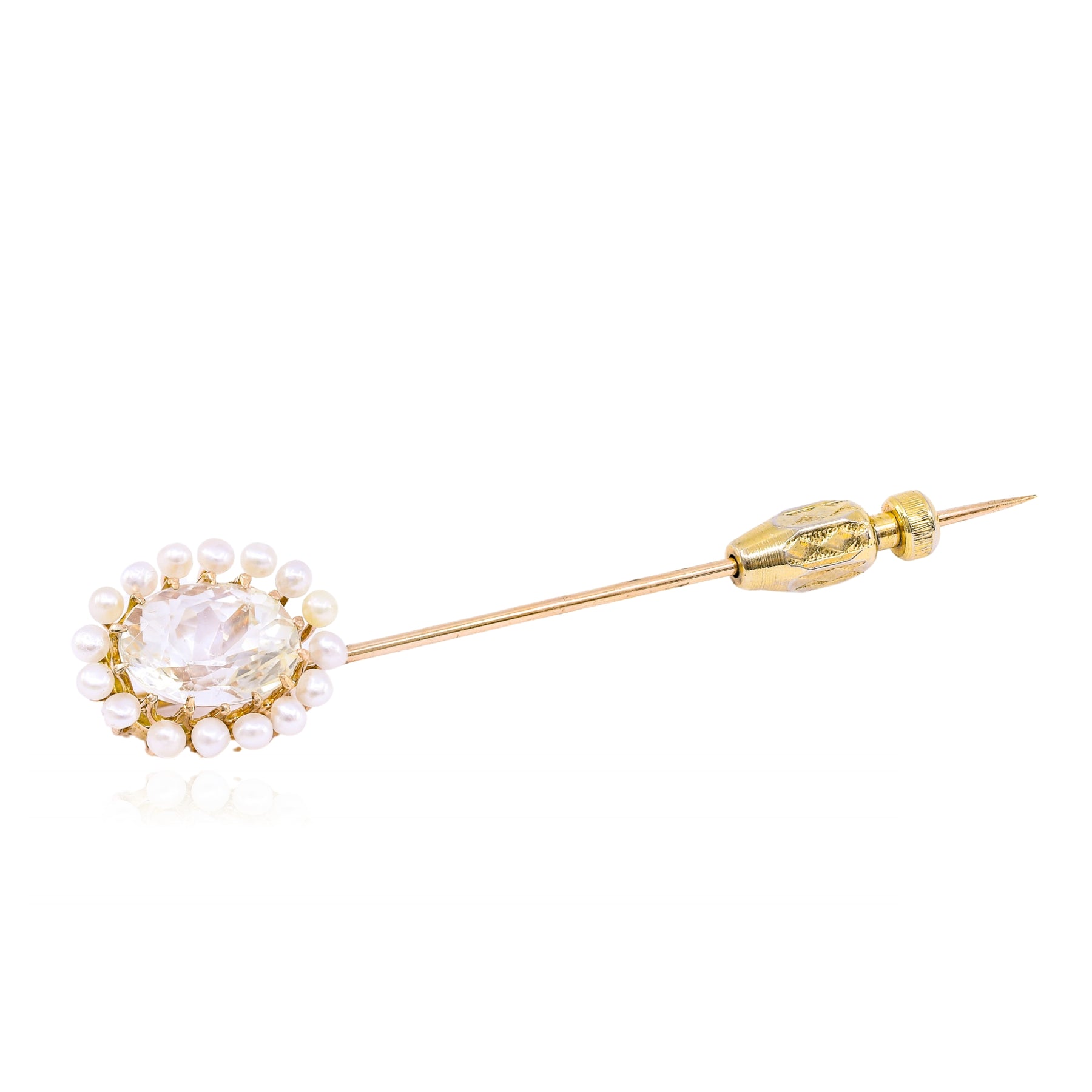 ESTATE 14K YELLOW GOLD YELLOW SAPPHIRE SEED PEARL PIN