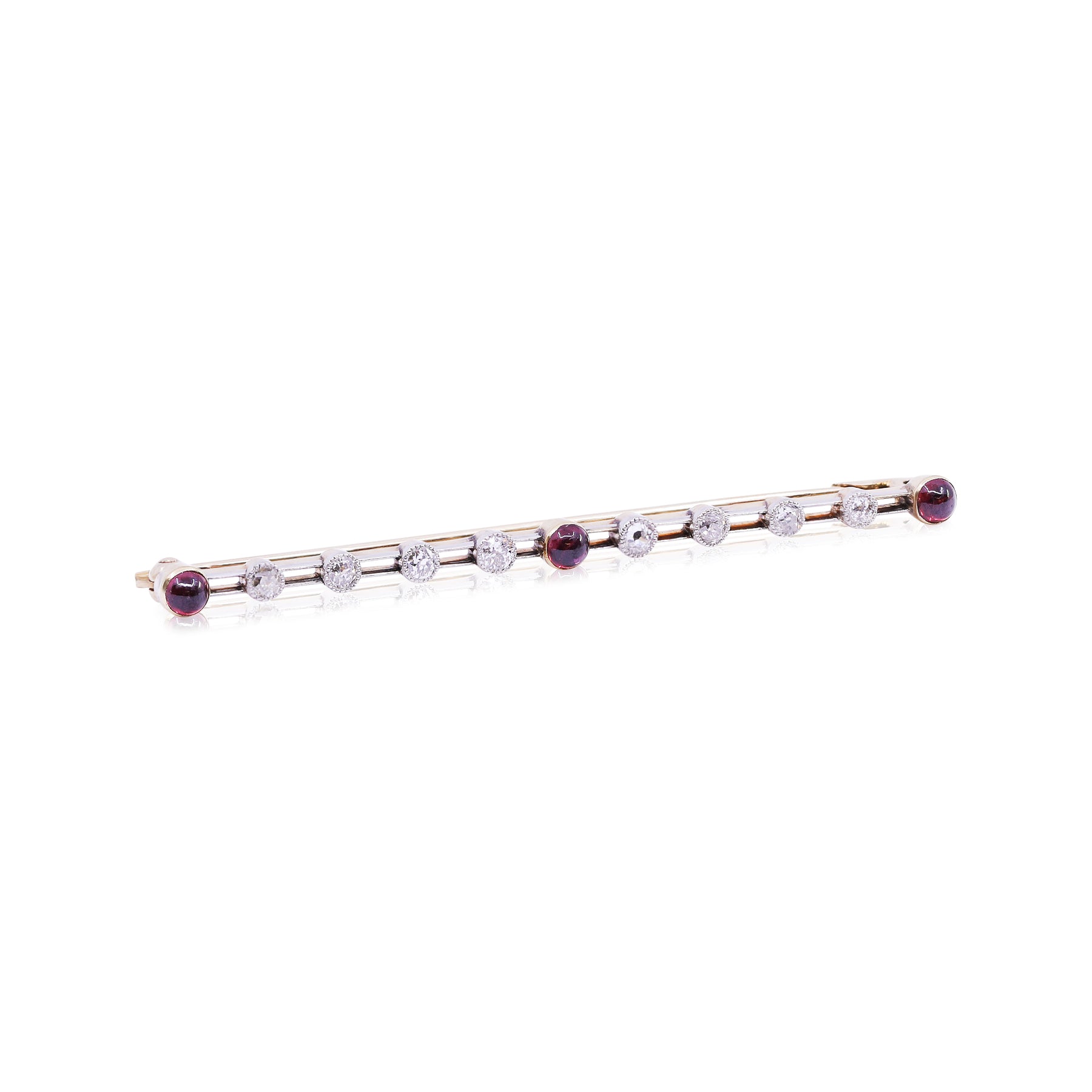 14K AND PLATINUM DIAMOND AND RUBY BAR PIN